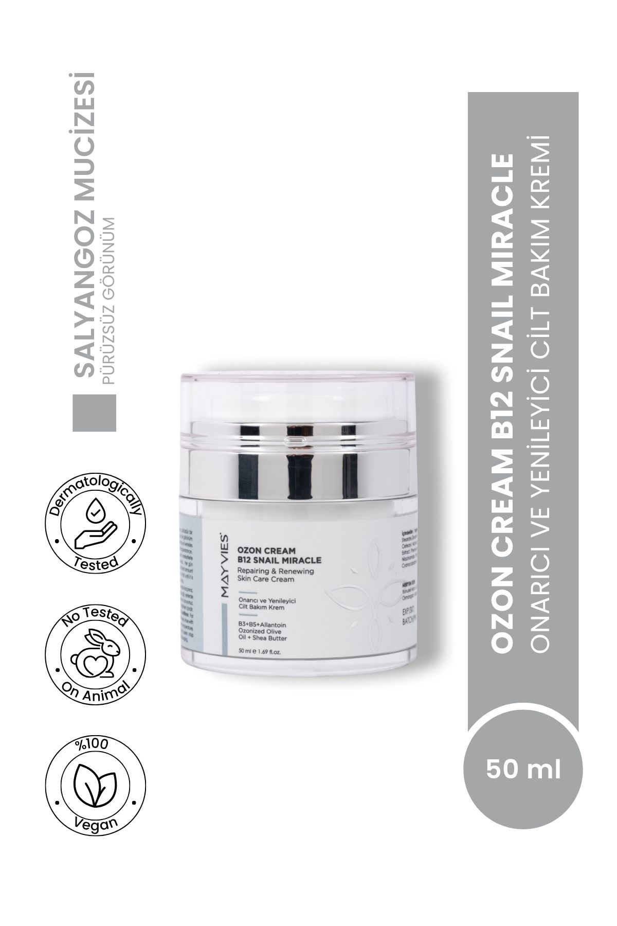 MAYVIES Snail Mucize Ozon Kremi 50 ml | & Onarıcı Bakım | Tüm Cilt Tipleri için