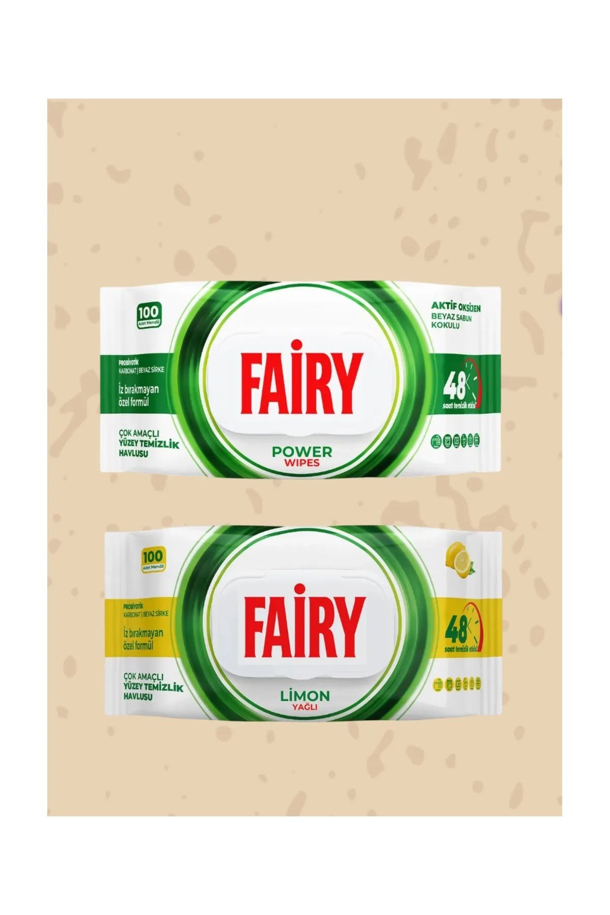Fairy Çok Amaçlı Yüzey Temizleme Mendil 100 Yaprak | Limon Yağlı | Beyaz Sabun | 2 Li Set
