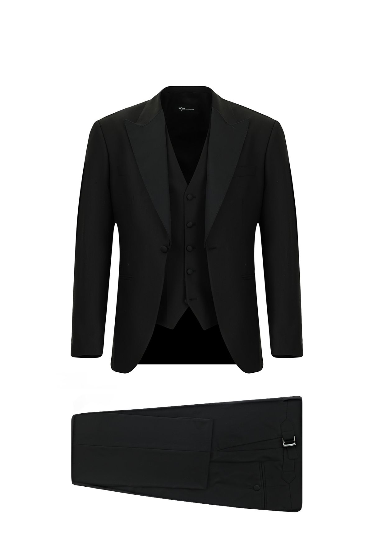 Kiğılı Slim Fit Dar Kesim Sivri Yaka Yelekli Smokin & Damatlık