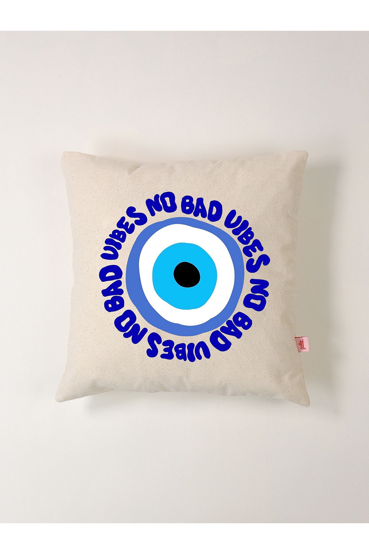 Galia Tasarım No Bad Vibes Nazar Boncuklu Yıkanmış Keten Kırlent Kılıfı (45X45 CM)