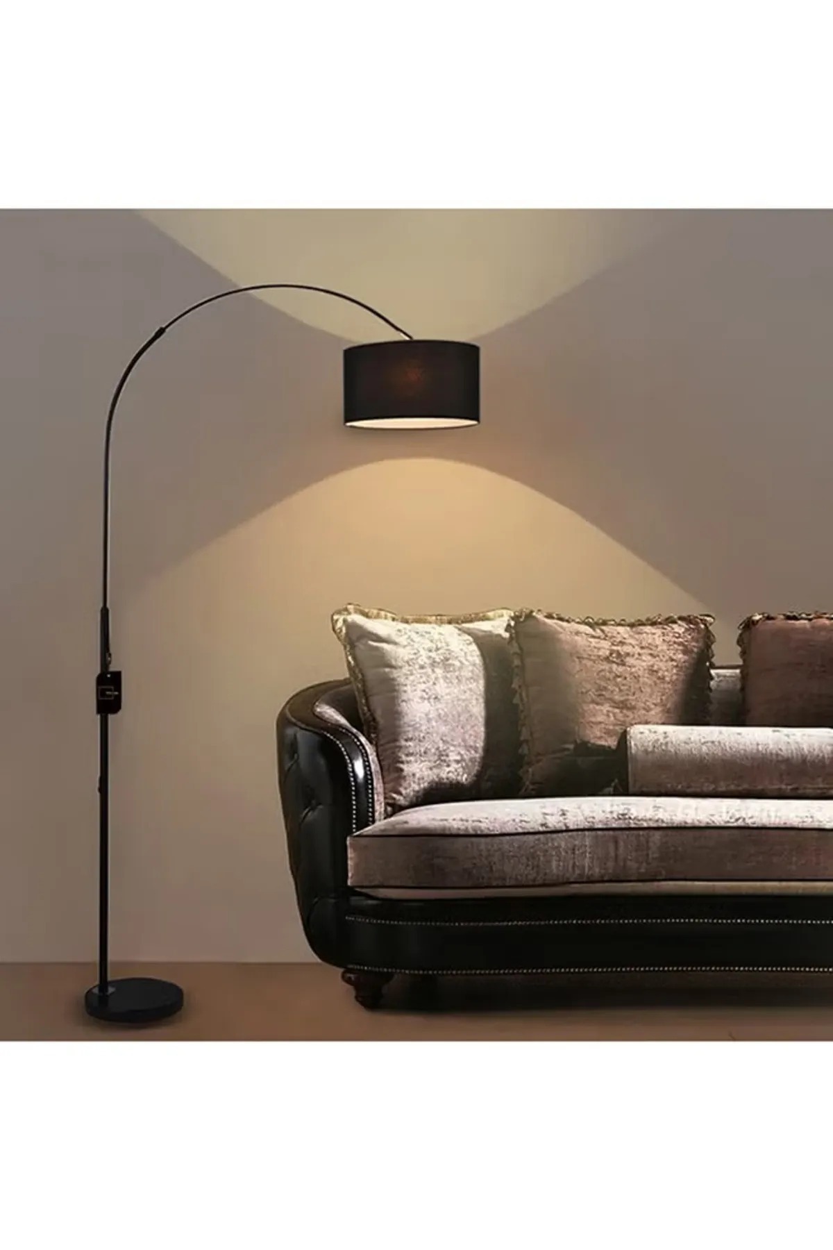 مصباح أرضي LED ذكي ثلاث ألوان مع ريموت – قاعدة رخام وقماش فاخر للتحكم الكامل