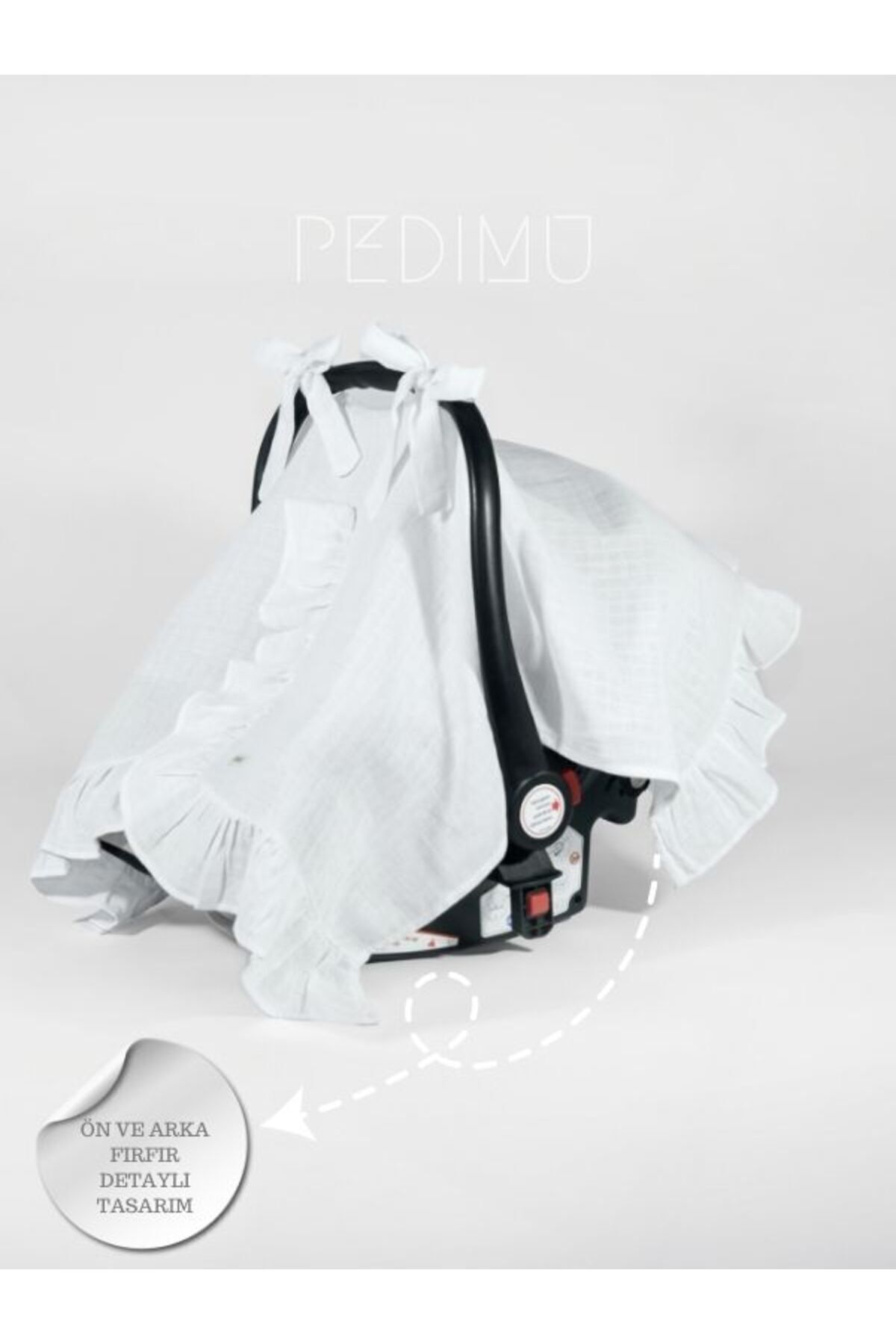 Pedimu Müslin Beyaz Renk Fırfır Detaylı Puset Örtüsü fotoğrafı 5 (önizleme)