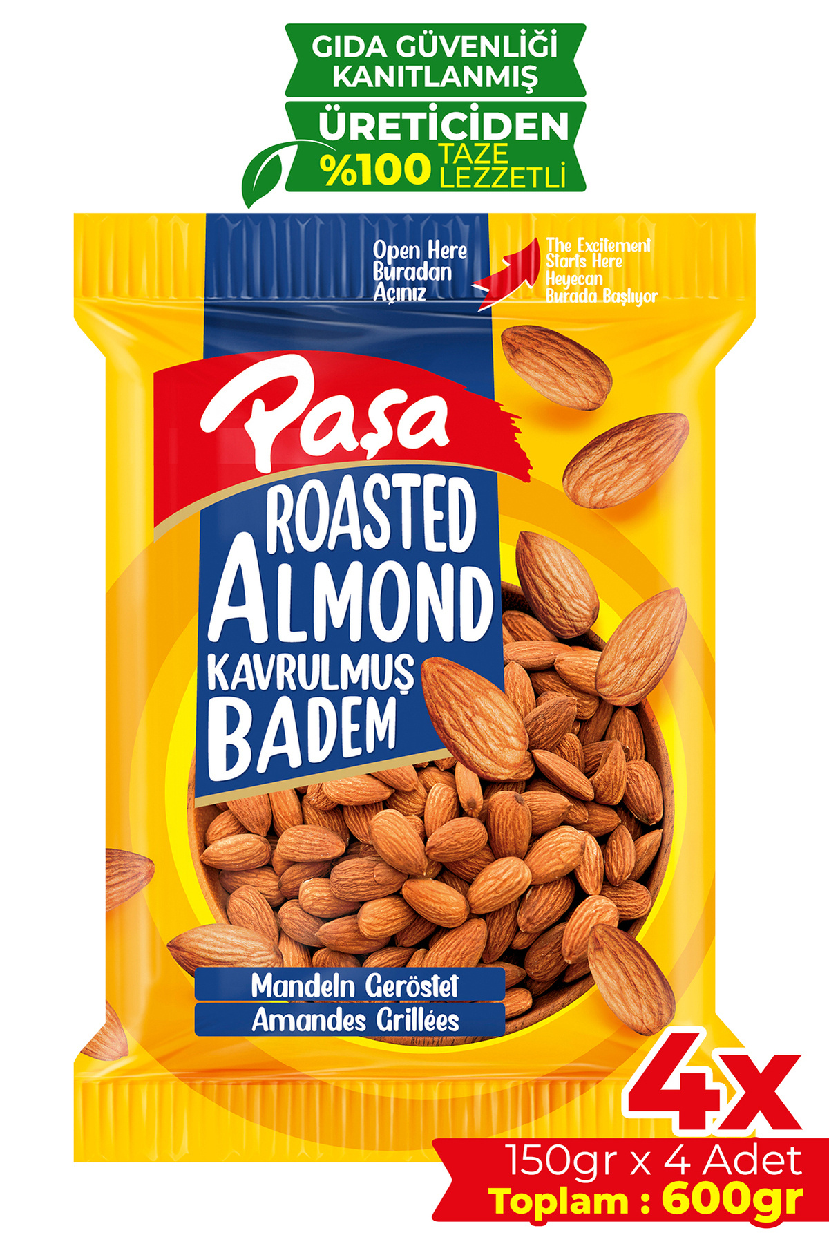 Paşa Kuruyemiş Kavrulmuş Badem 150 gr X 4 Adet (600 GR)