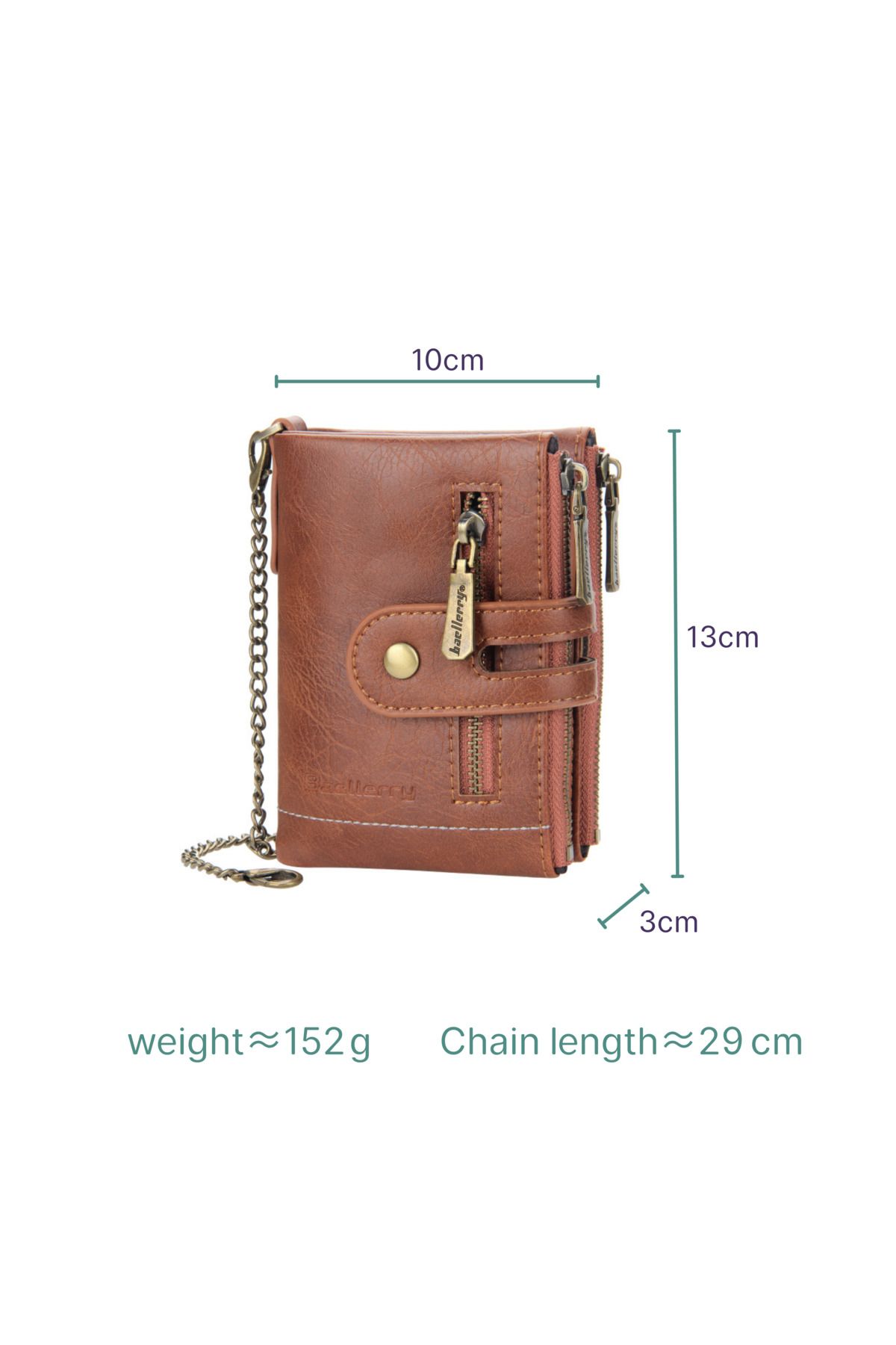 Generic-Classic Bifold Wallet with Double Zip and Chain - Camel 5