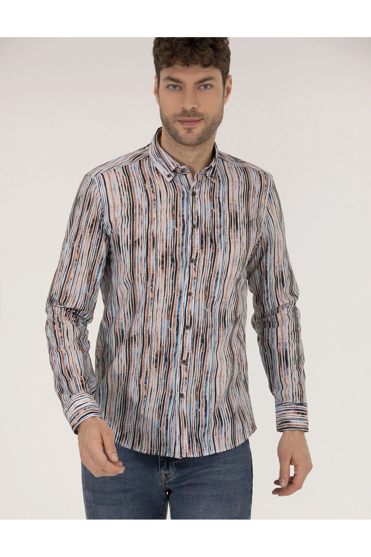 Pierre Cardin Lacivert Slim Fit Uzun Kollu Gömlek