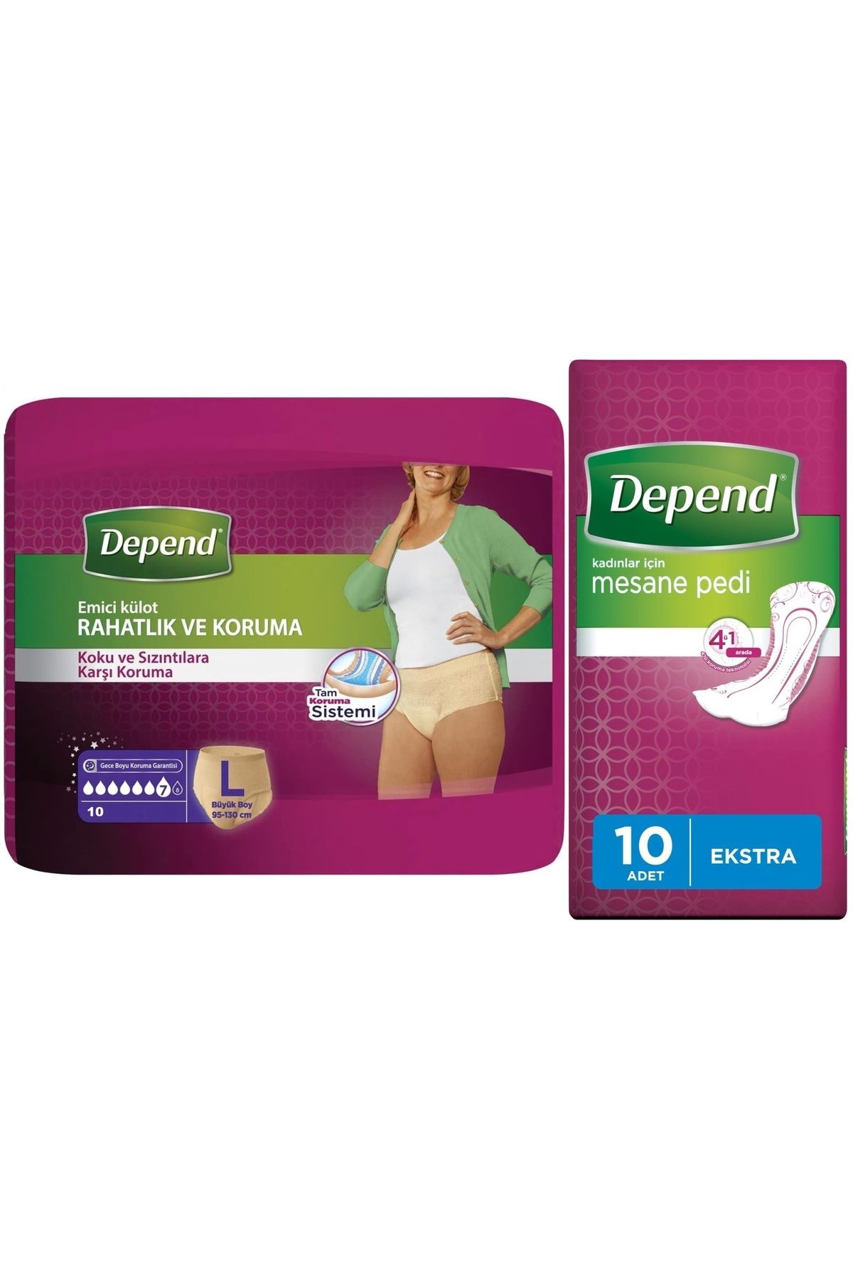 Depend Emici Külot Lohusa Pedi L - Large - Büyük Kadın (10 Lu)+Mesane Pedi Kadın Ekstra (10 Lu)