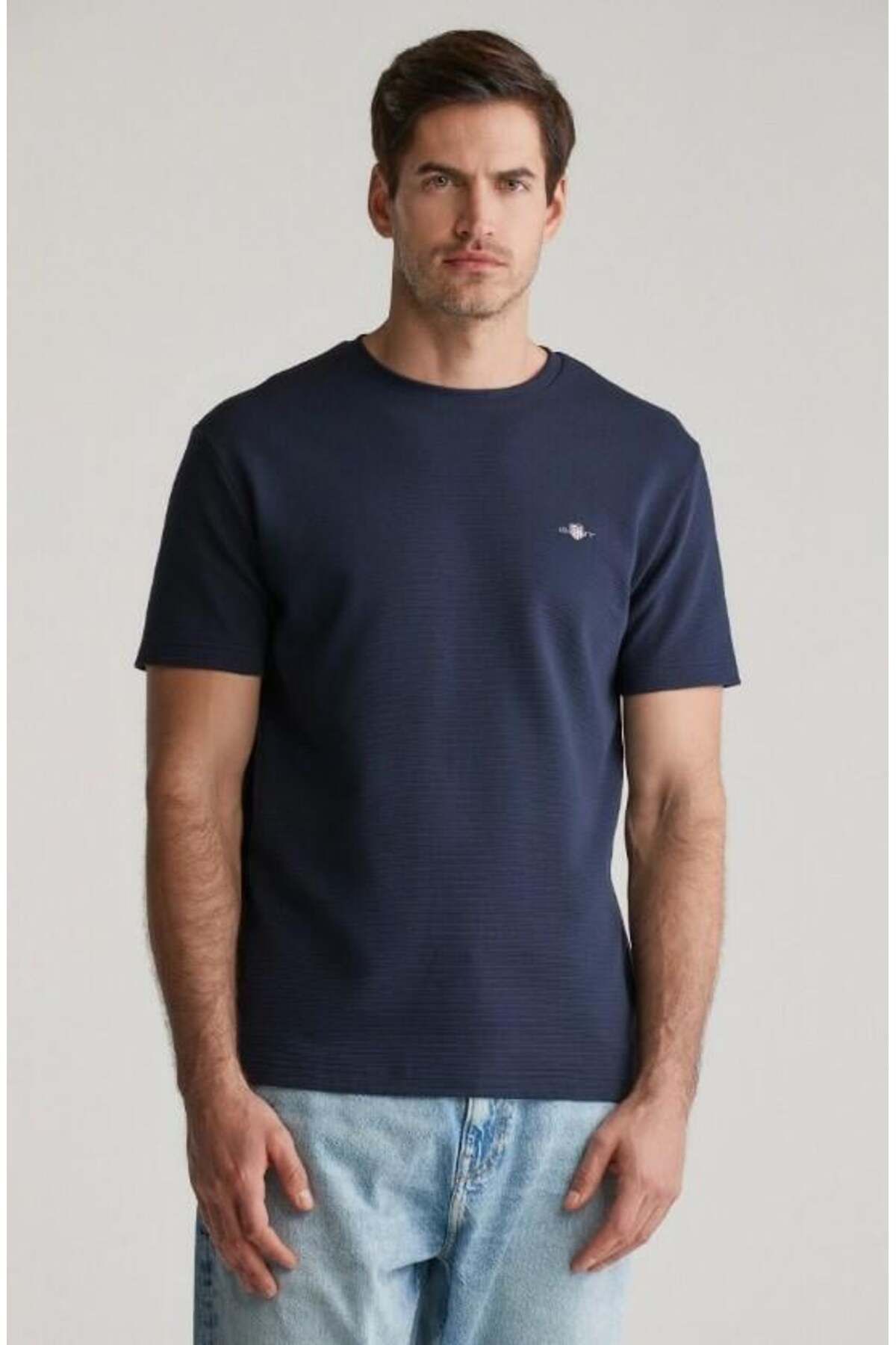 Gant Erkek Lacivert Regular Fit Bisiklet Yaka T-Shirt