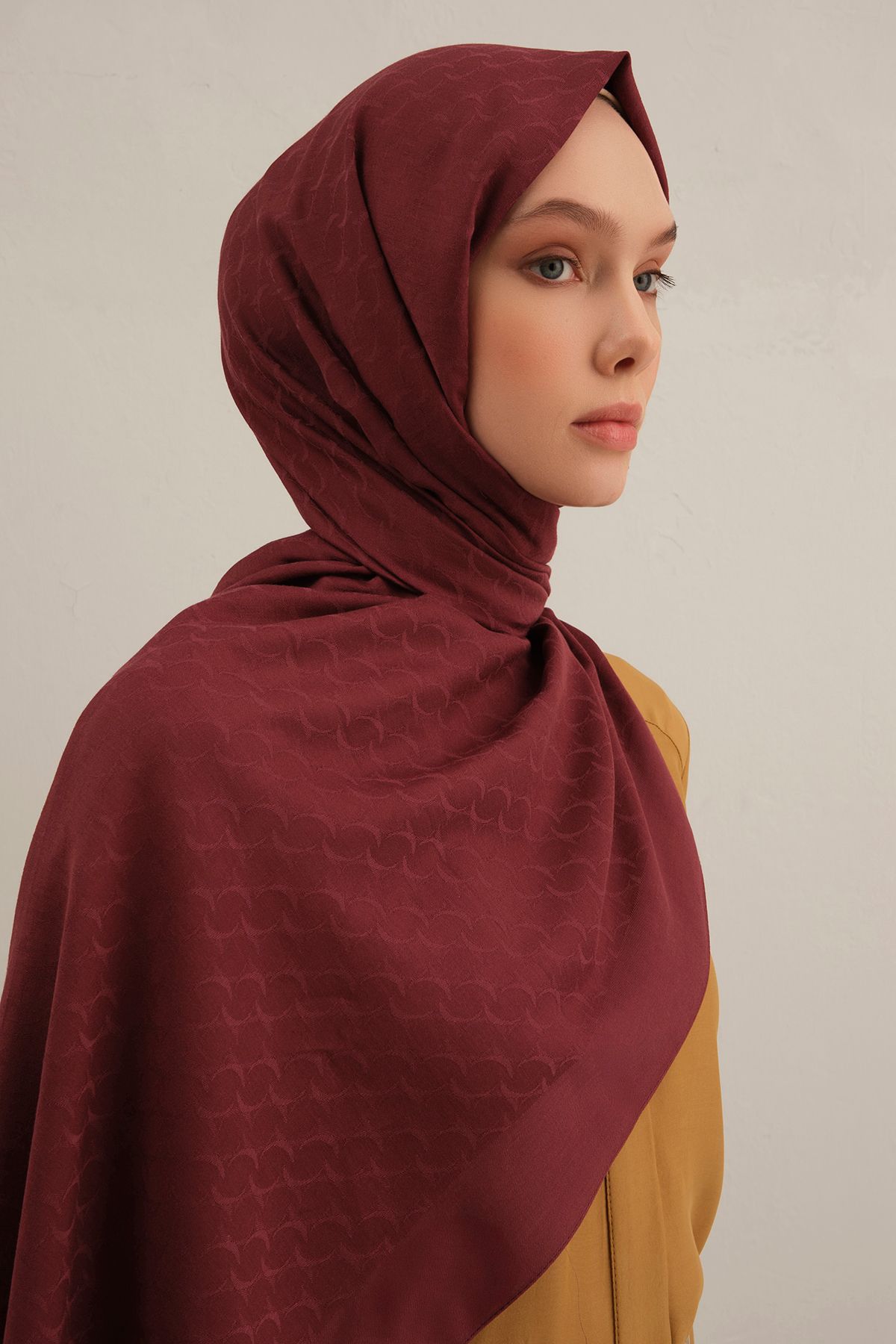 Armine Bordo Link Desen Bambu Cotton Şal 32