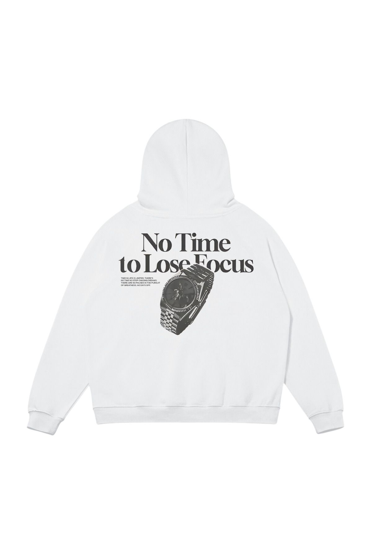 aynewmoda Beyaz Kapüşonlu Sweatshirt - Beden Aralığı (No Time To lose ) Kilemeleri Baskılı