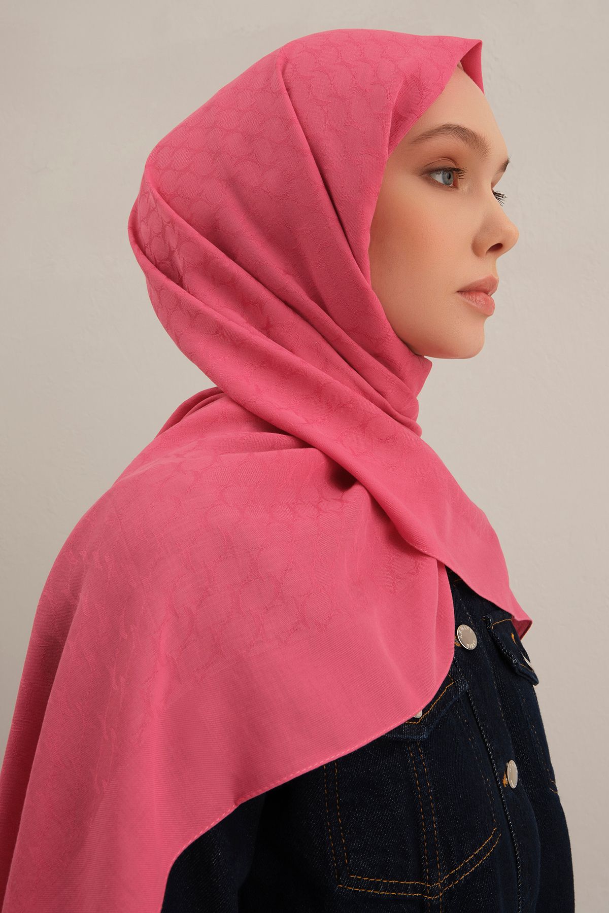 Armine Pembe Link Desen Bambu Cotton Şal 37