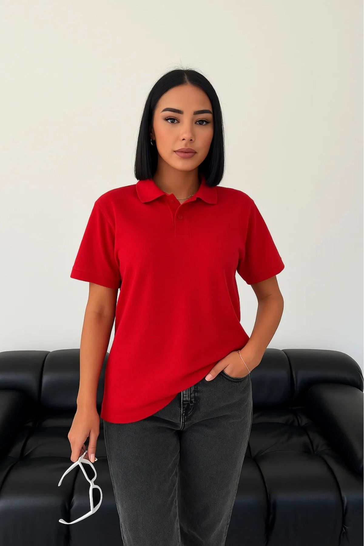 LC Waikiki Polo Yaka Pike Kumaş Nefes Alabilen Kısa Kollu Pamuklu Kadın Tişört