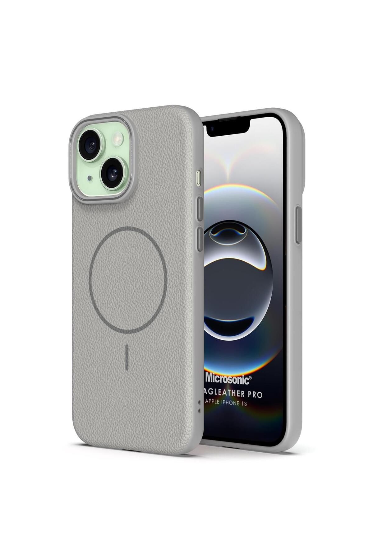 Microsonic Apple iPhone 13 Kılıf MagLeather Pro Gri