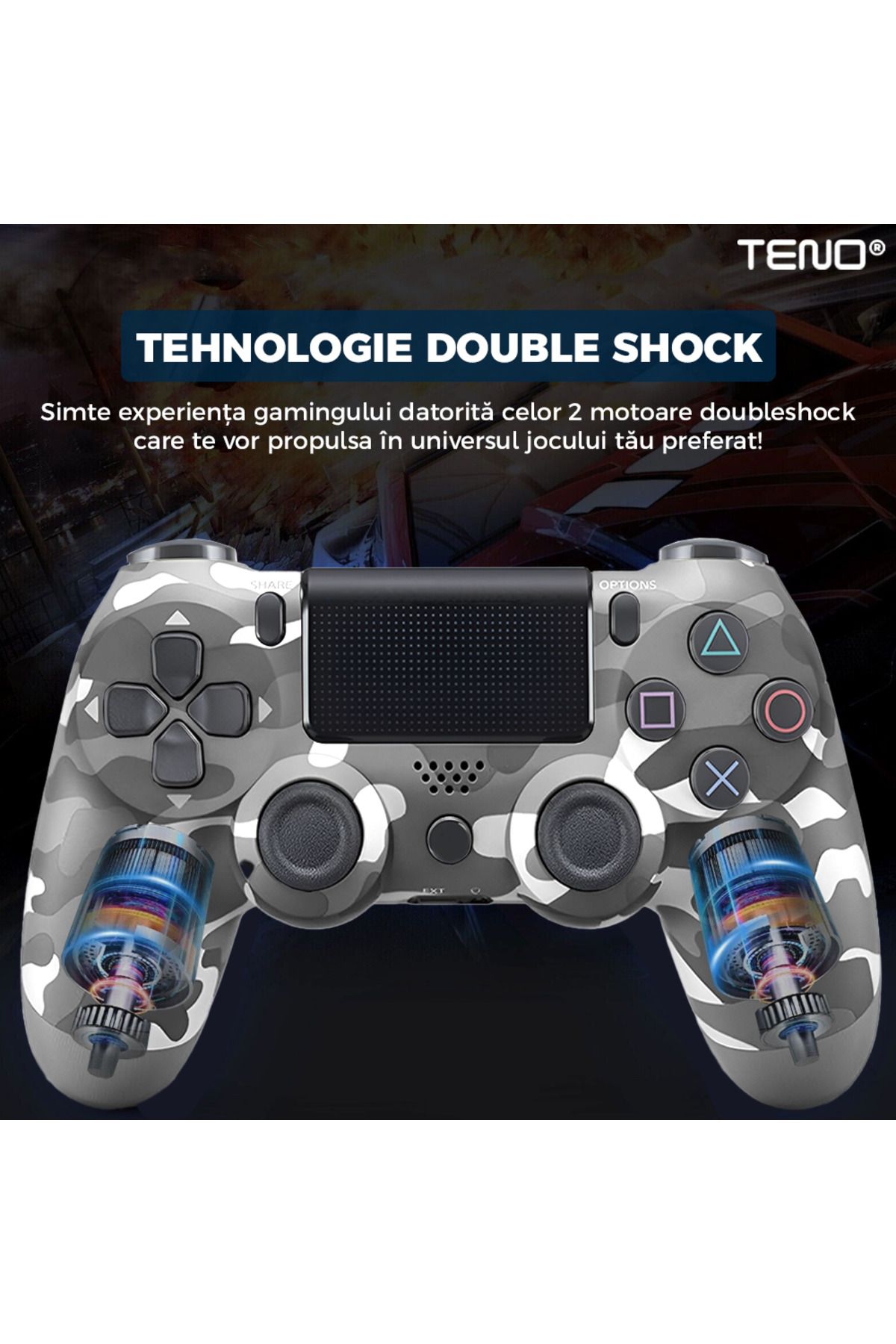 Teno-DoubleShock Teno® Wireless Controller, compatible with PS4, analog joysticks, gray camouflage 4