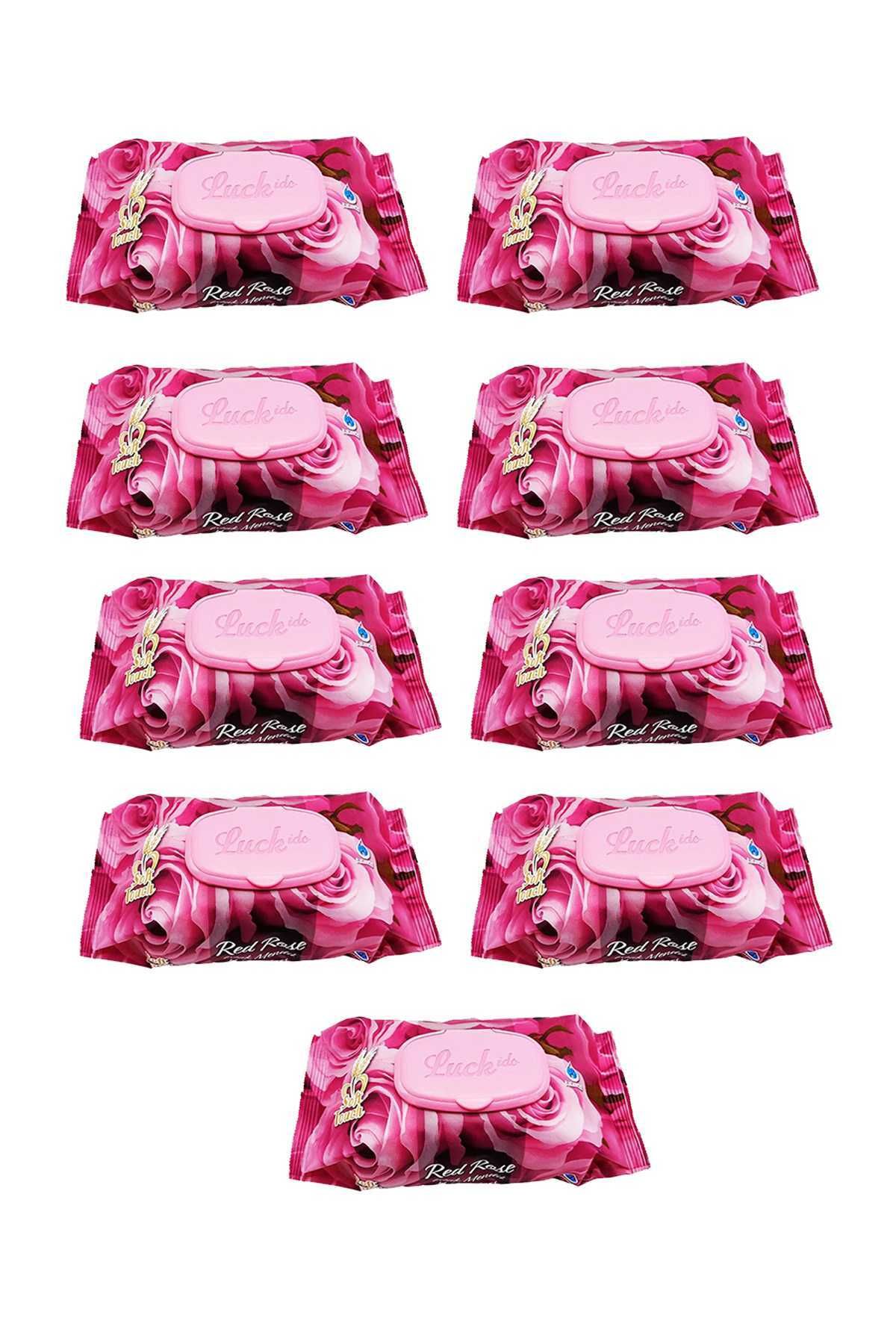 Serero 9 Paket Red Rose Islak Havlu Mendil 90 Adet Kapaklı Gül Kokulu