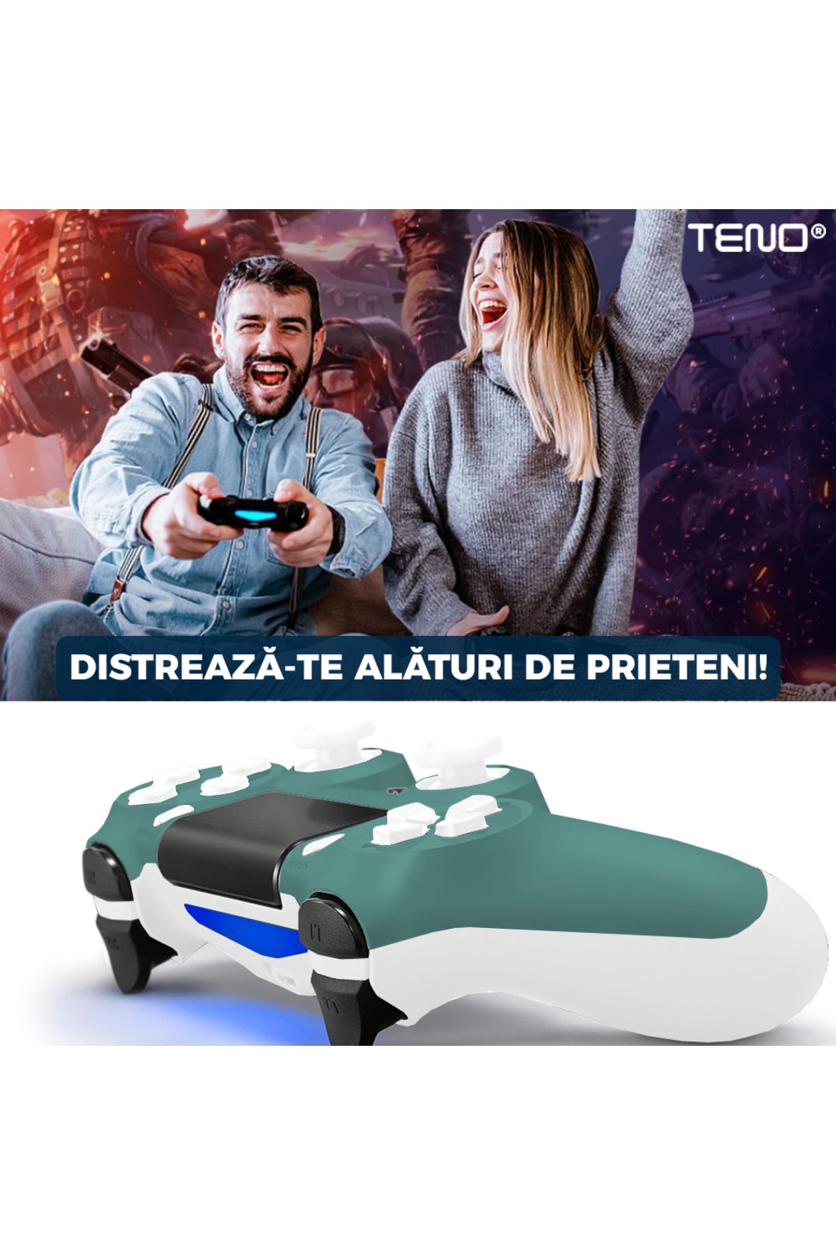 Teno-Controller Wireless DoubleShock Teno®, compatibil cu PS4, joystick-uri analog, alb/verde 7