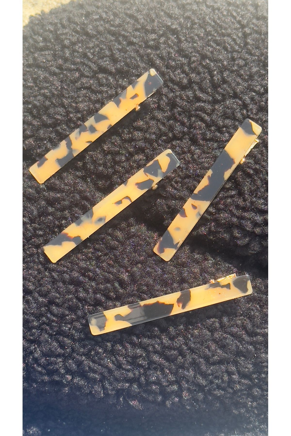 Neri Accessories 4'Lü Klipsli Kemik Toka Seti Kaplumbağa Kabuğu Desenli