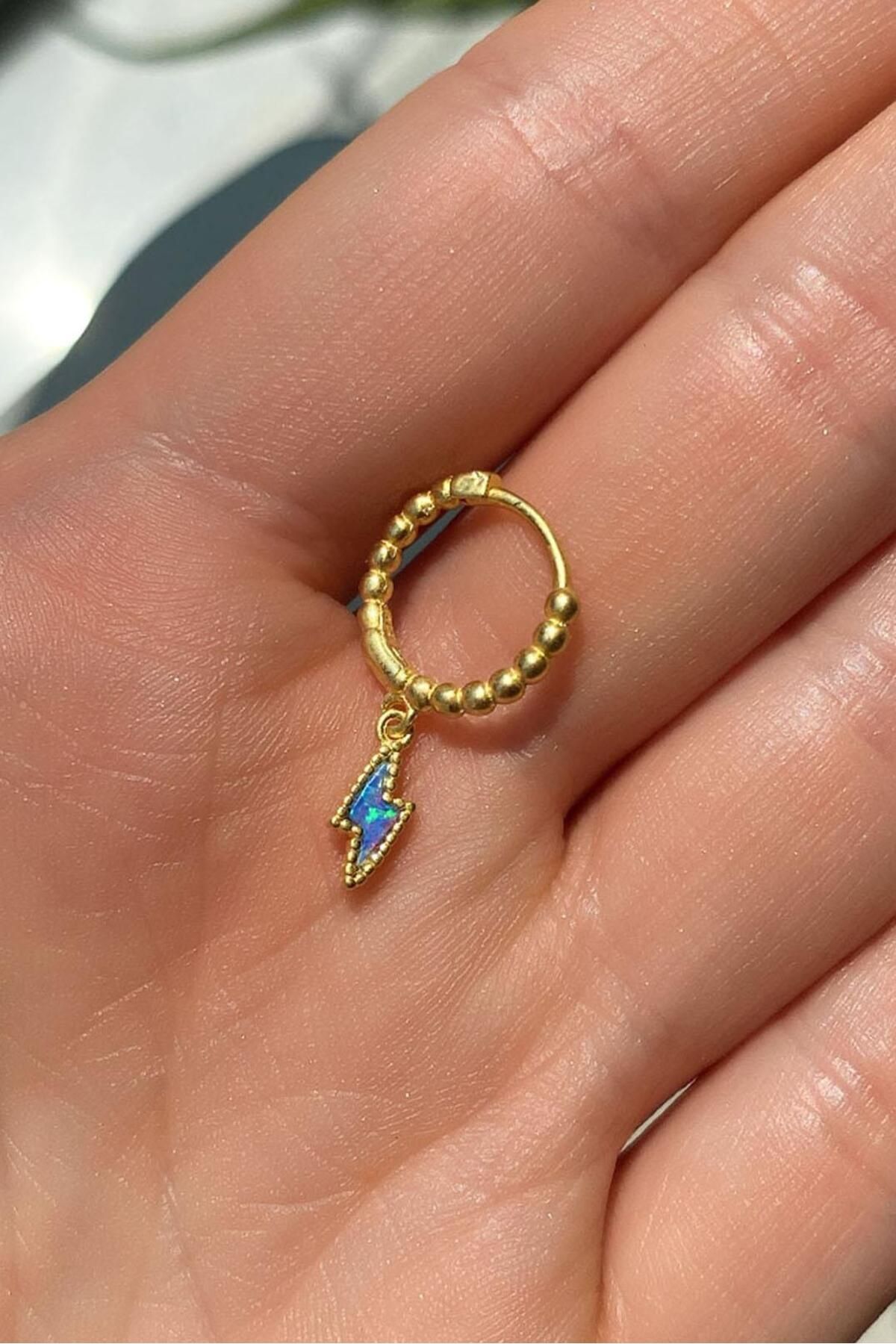 Spossy Silver Jewelry Tekli, Şimşek Opal Taşlı Piercing Küpe