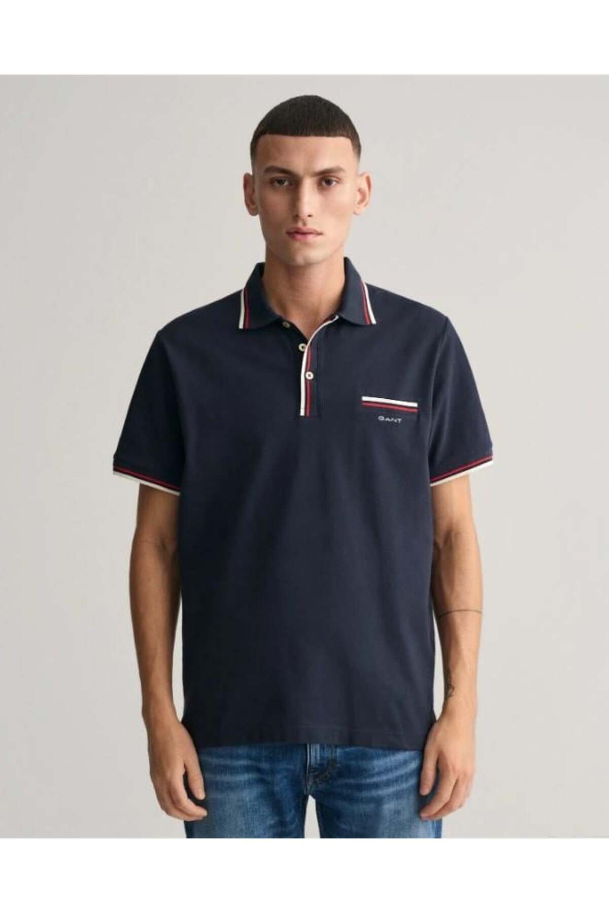 Gant Erkek Lacivert Regular Fit Çizgili Polo