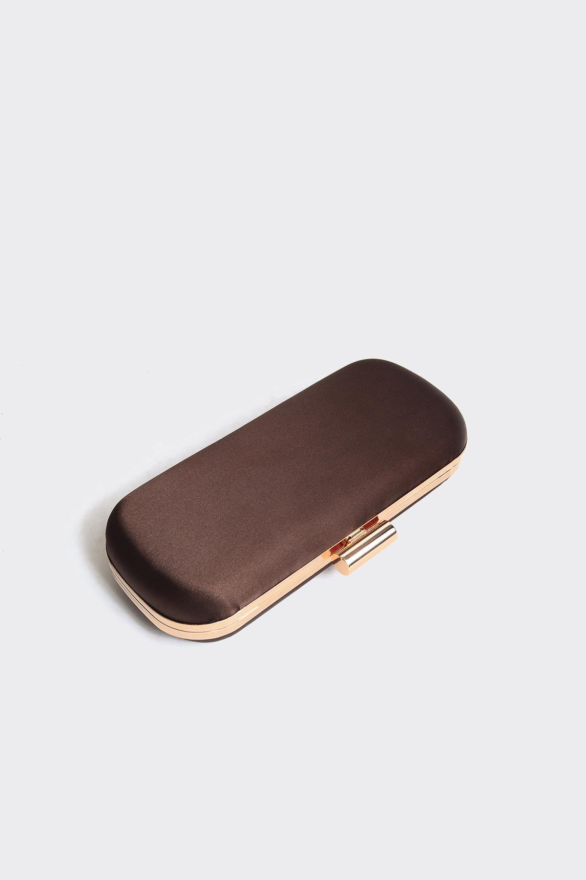 Atelier Nord Acı Kahve Saten Gold Kapaklı Zincir Askılı Clutch Abiye Çanta görsel 4