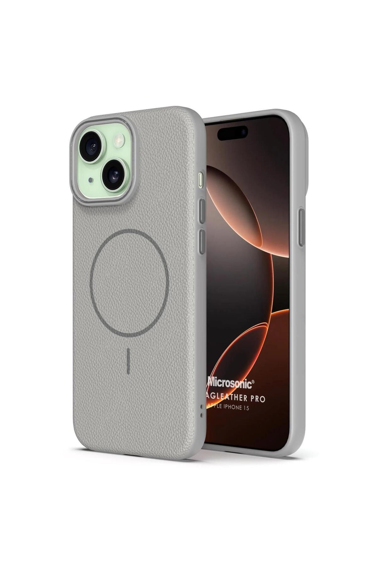 Microsonic Apple iPhone 15 Kılıf MagLeather Pro Gri