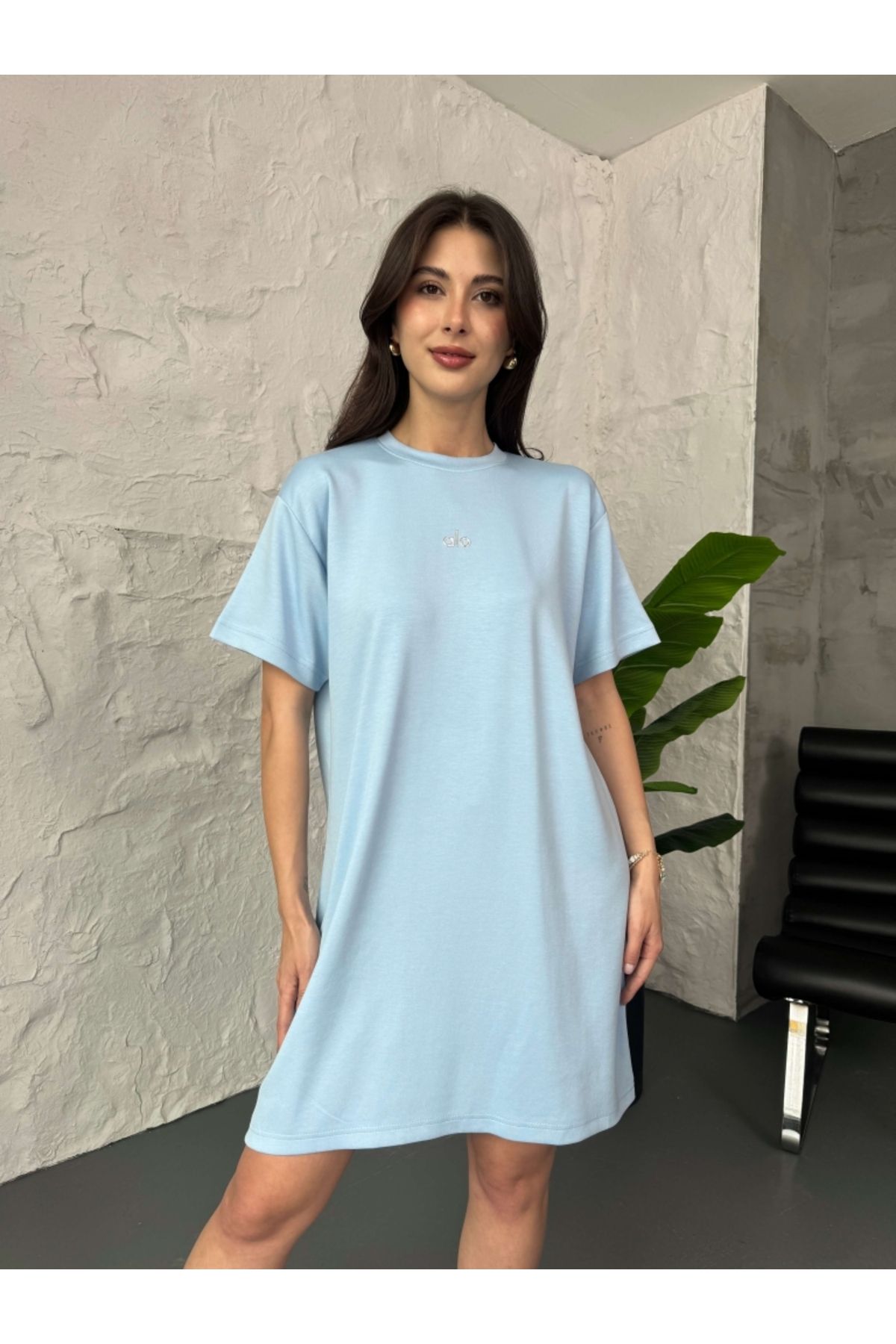 Elif Özbey Butik Bebe Mavi Kısa Kol Baskı Detay Modal Elbise