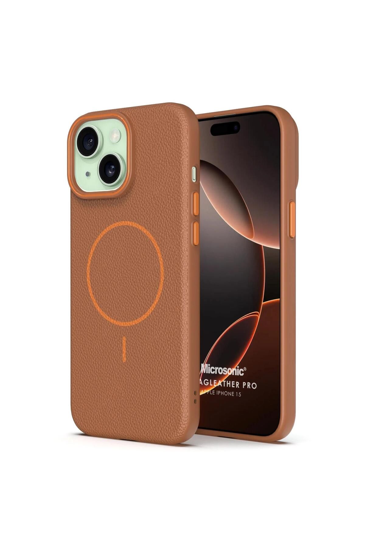 Microsonic Apple iPhone 15 Kılıf MagLeather Pro Kahverengi