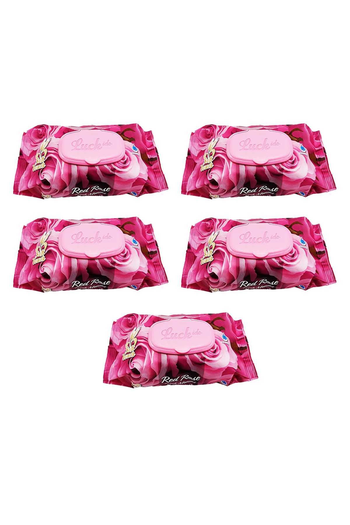 Serero 5 Paket Red Rose Islak Havlu Mendil 90 Adet Kapaklı Gül Kokulu