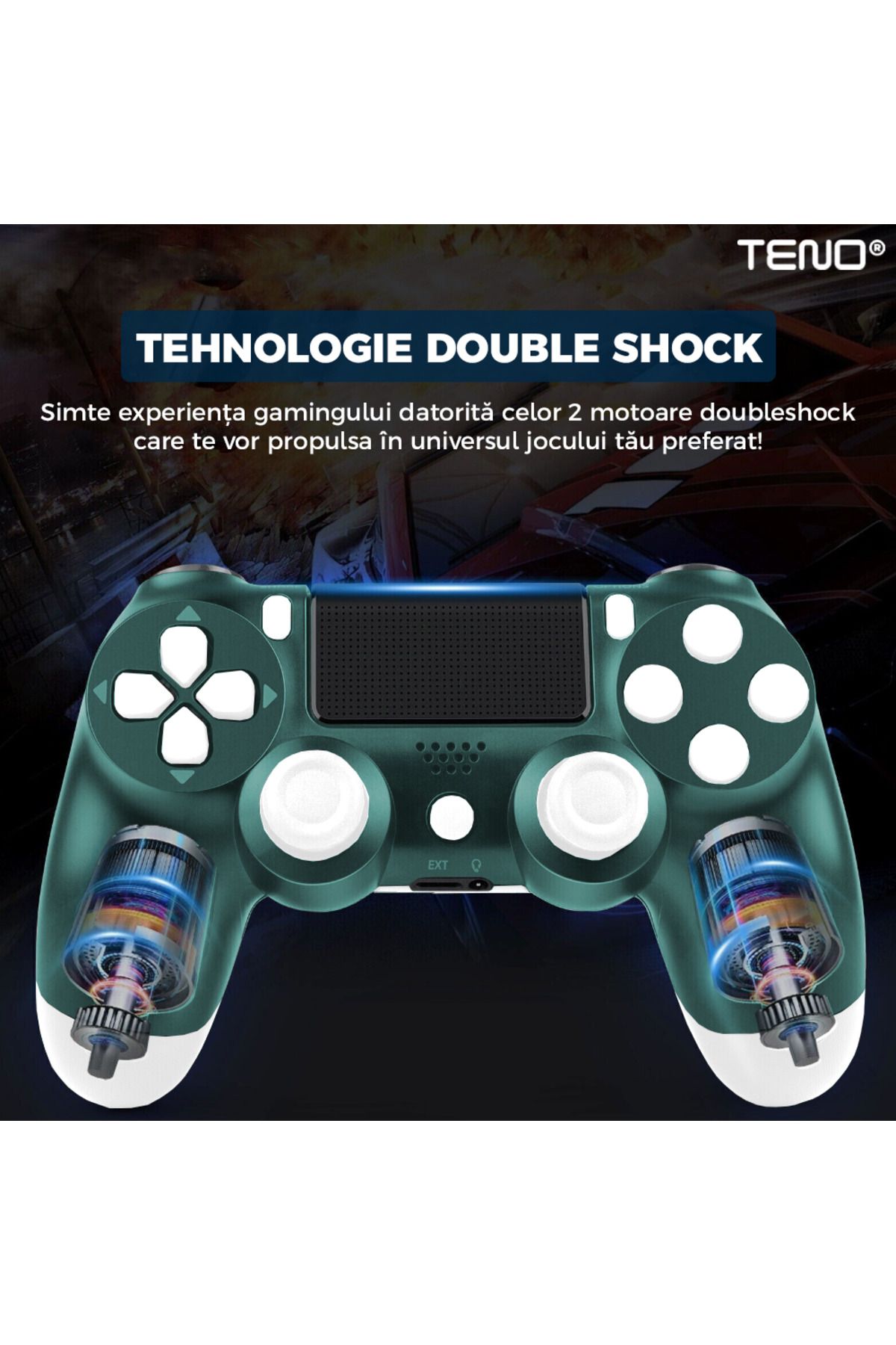 Teno-Controller Wireless DoubleShock Teno®, compatibil cu PS4, joystick-uri analog, alb/verde 4
