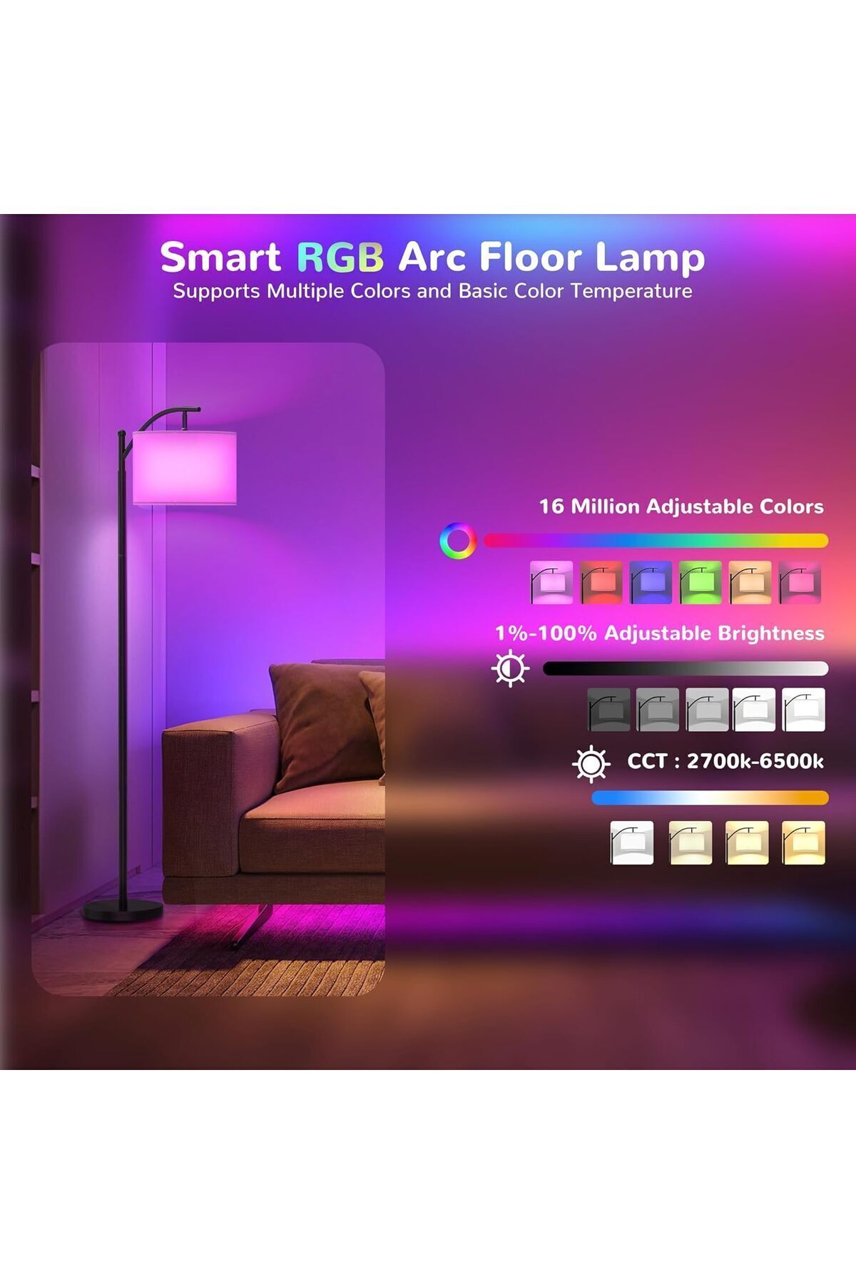 Saharaz-Floor Lamp,Smart LED with Remote Control,APP Control,Adjustable Lampshade,for Bedroom,Living Room 5