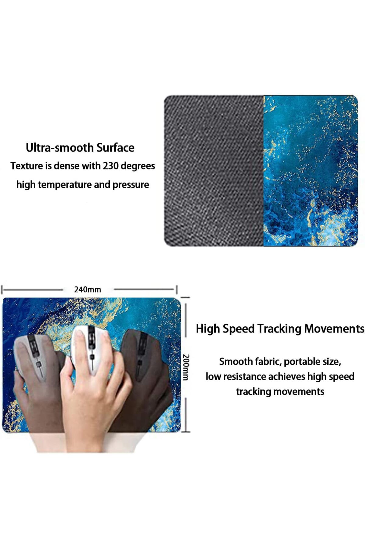 COOYA-Blue Golden Pattern Mouse Pad, Non - Slip Base, Smooth Surface, for Home Office Use 5
