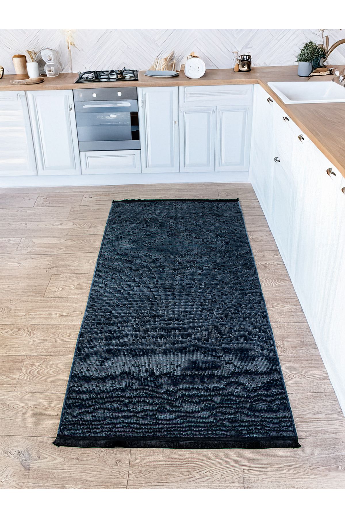 Halika Home Lazer Antrasit Yumuşak Dokulu Halı Kilim Düz Saçaklı Salon Mutfak Koridor Yolluk Dokuma Makine