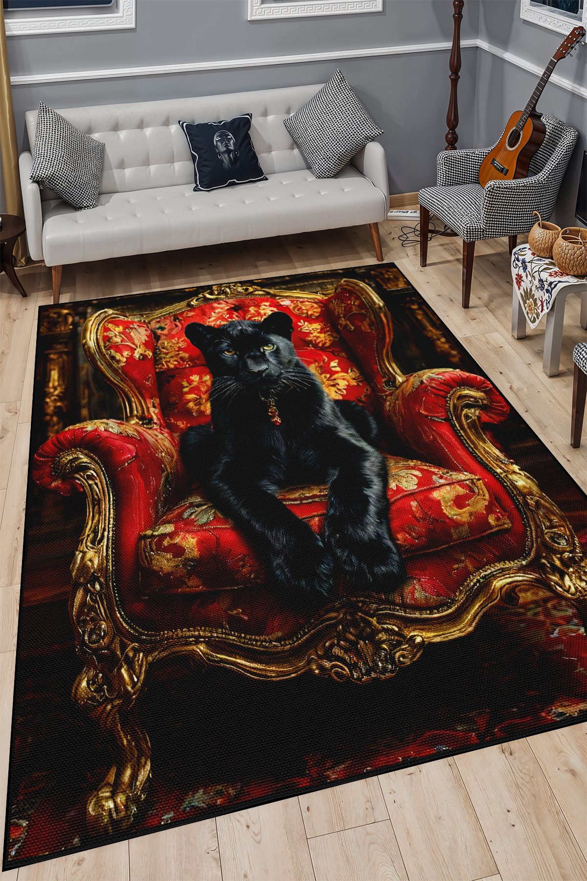 YTR HOME Dijital Baskı Yıkanabilir Kaymaz Taban Dekoratif Salon Mutfak Halısı Yolluk