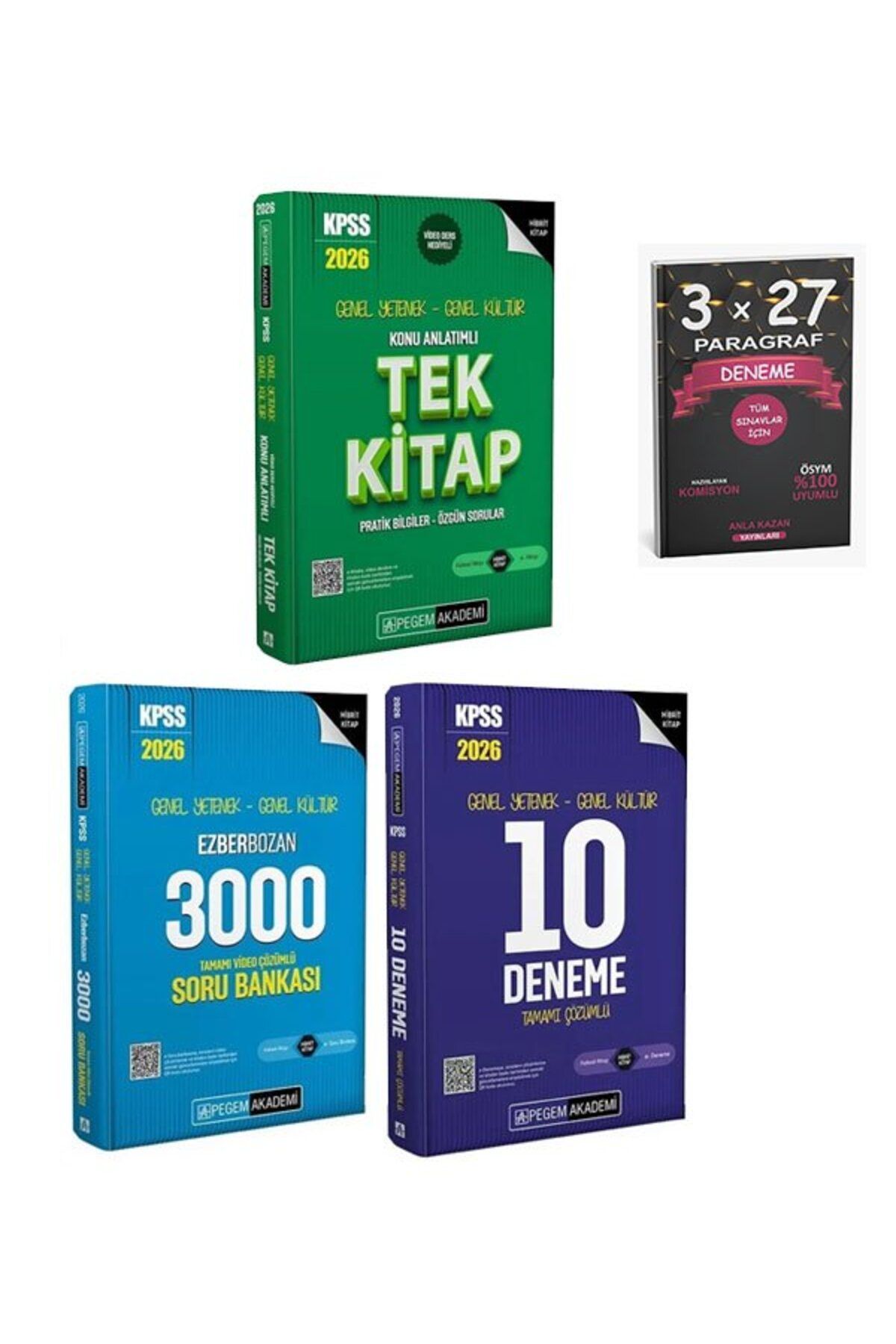 Anla Kazan Yayınları Pegem 2026 KPSS Genel Yetenek Genel Kültür Konu + Soru Bankası + 10 Deneme 3 lü Set+AnlaKAzan Parag