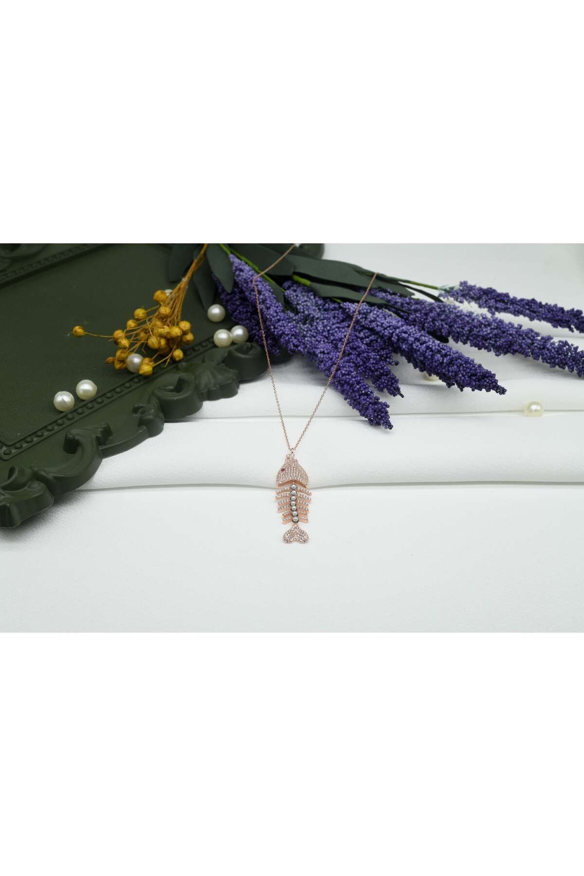 Ocean Silver & Jewelry Zirkon Taşlı Kılçık Balık Gümüş Kolye