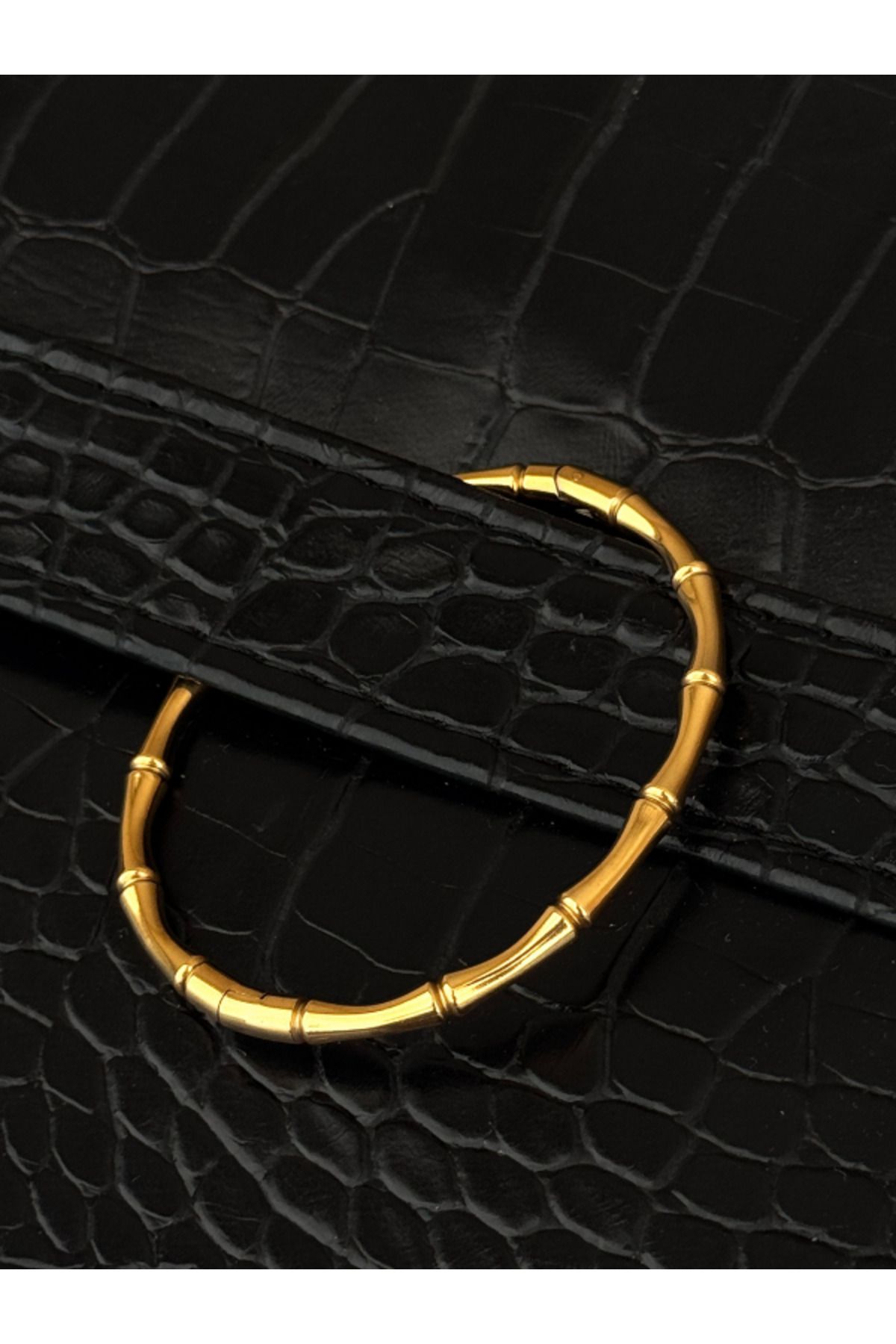 L'Ruachi Twist Kemik Görünümlü Gold Kelepçe Bilezik