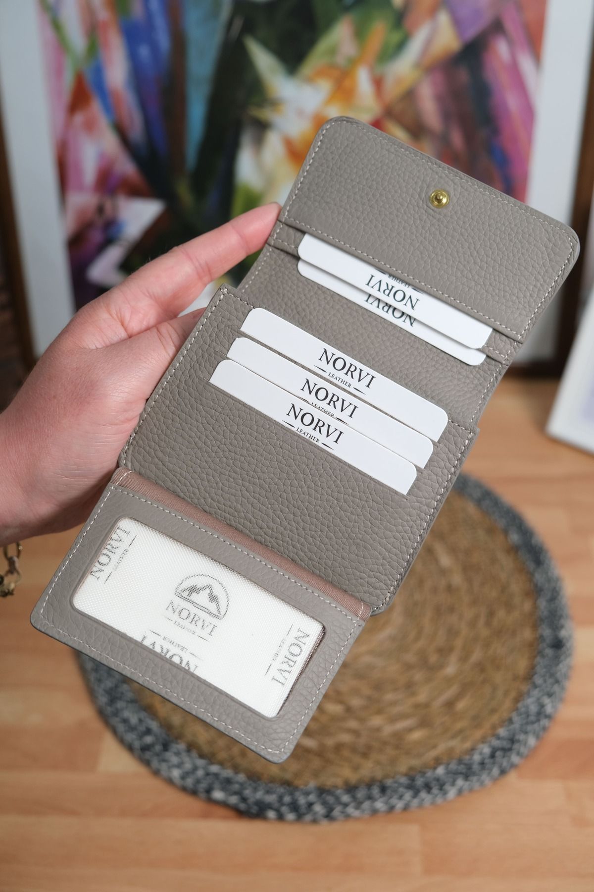 Norvi Leather Çok Bölmeli Hakiki Deri Kartlık Cüzdan Vizon