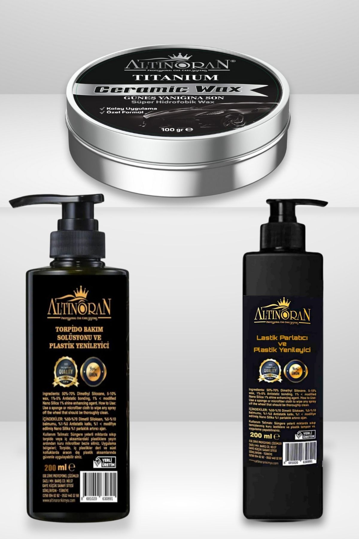 Altınoran Komple Oto Bakım Seti | Titanium Seramik Wax , Torpido Parlatıcı ve Lastik Parlatıcı