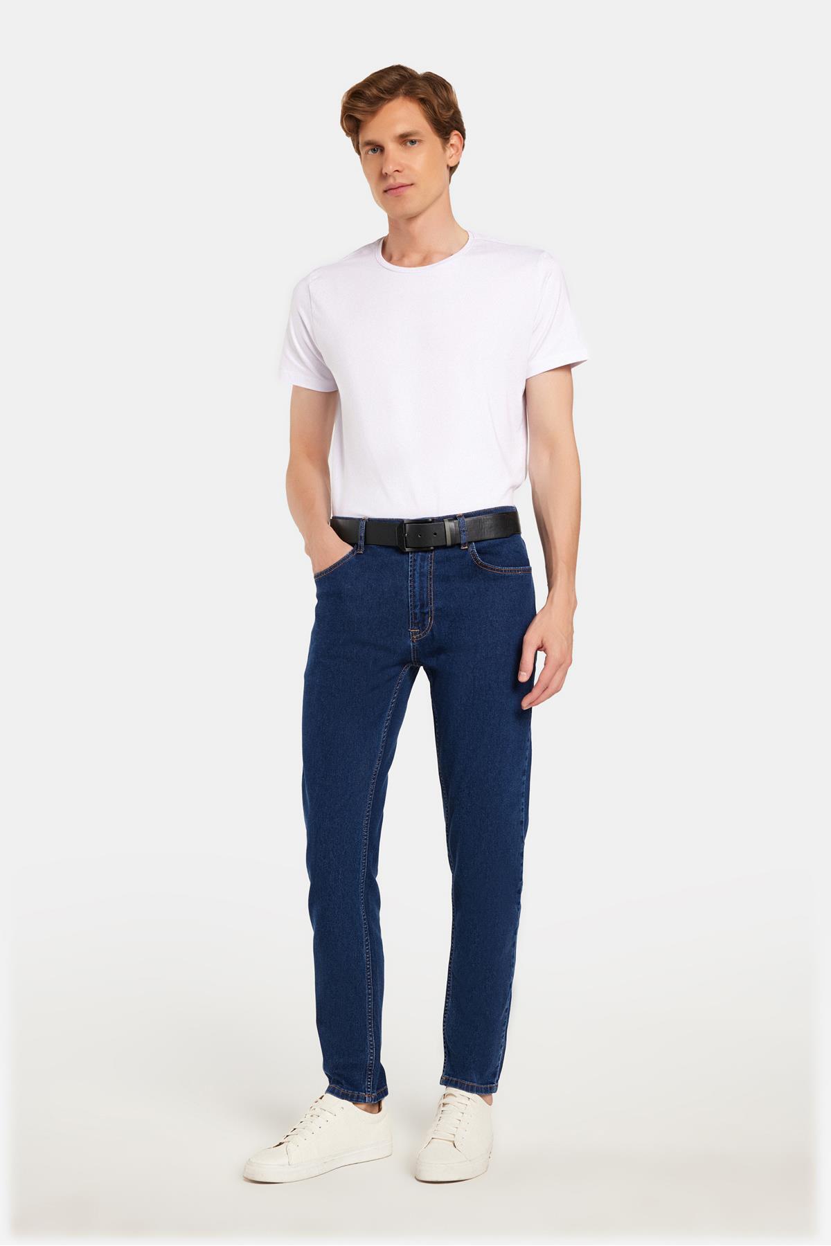 Tudors  Erkek Regular Fit Yıkamalı Taşlamalı Esnek Kot Düz Paça Tapered Lacivert Jean Pantolon - Görsel 4