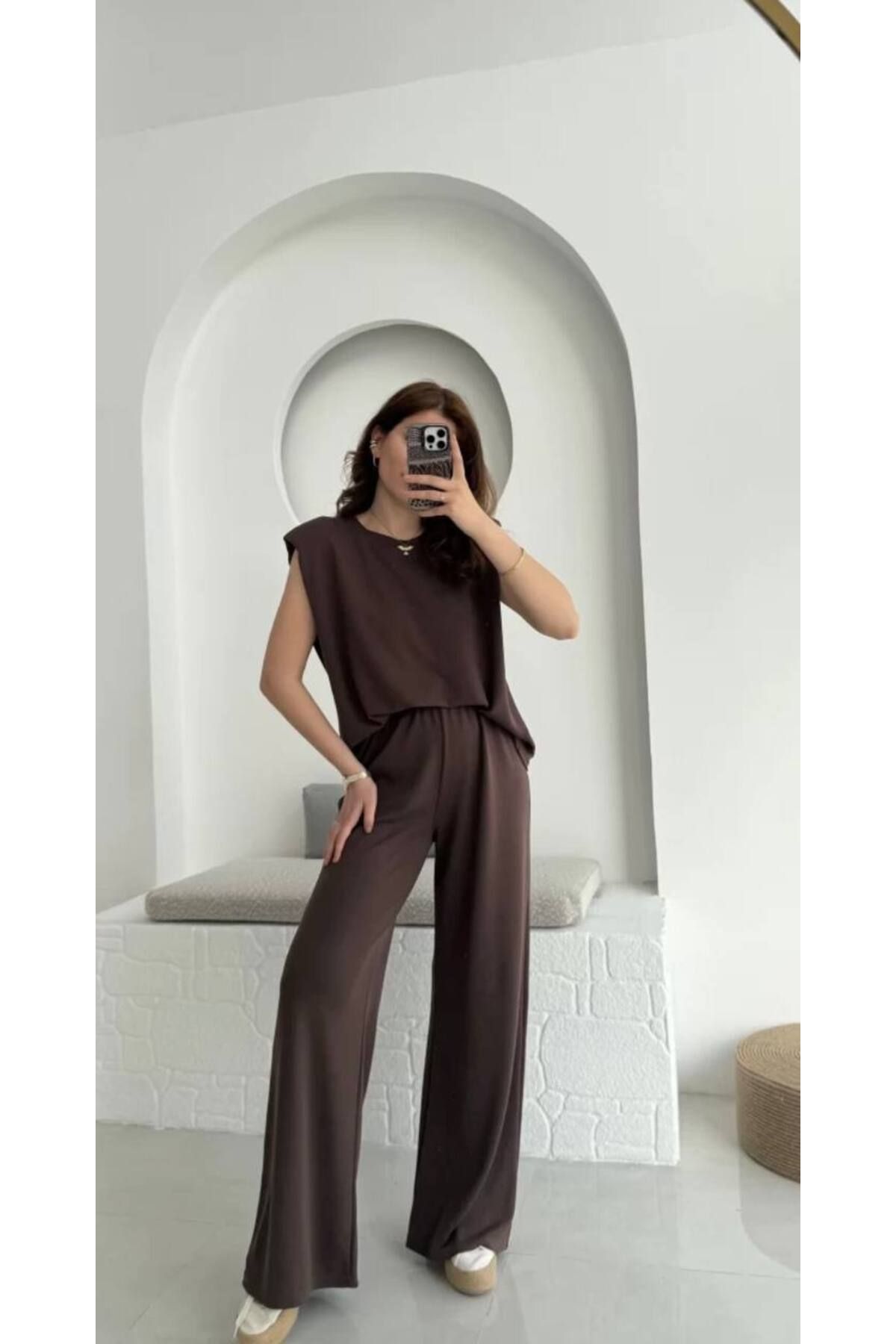 manana fashion MODAL KUMAŞ VATKALI TSHİRT PANTOLON GENİŞ PAÇA EŞOFMAN TAKIMI
