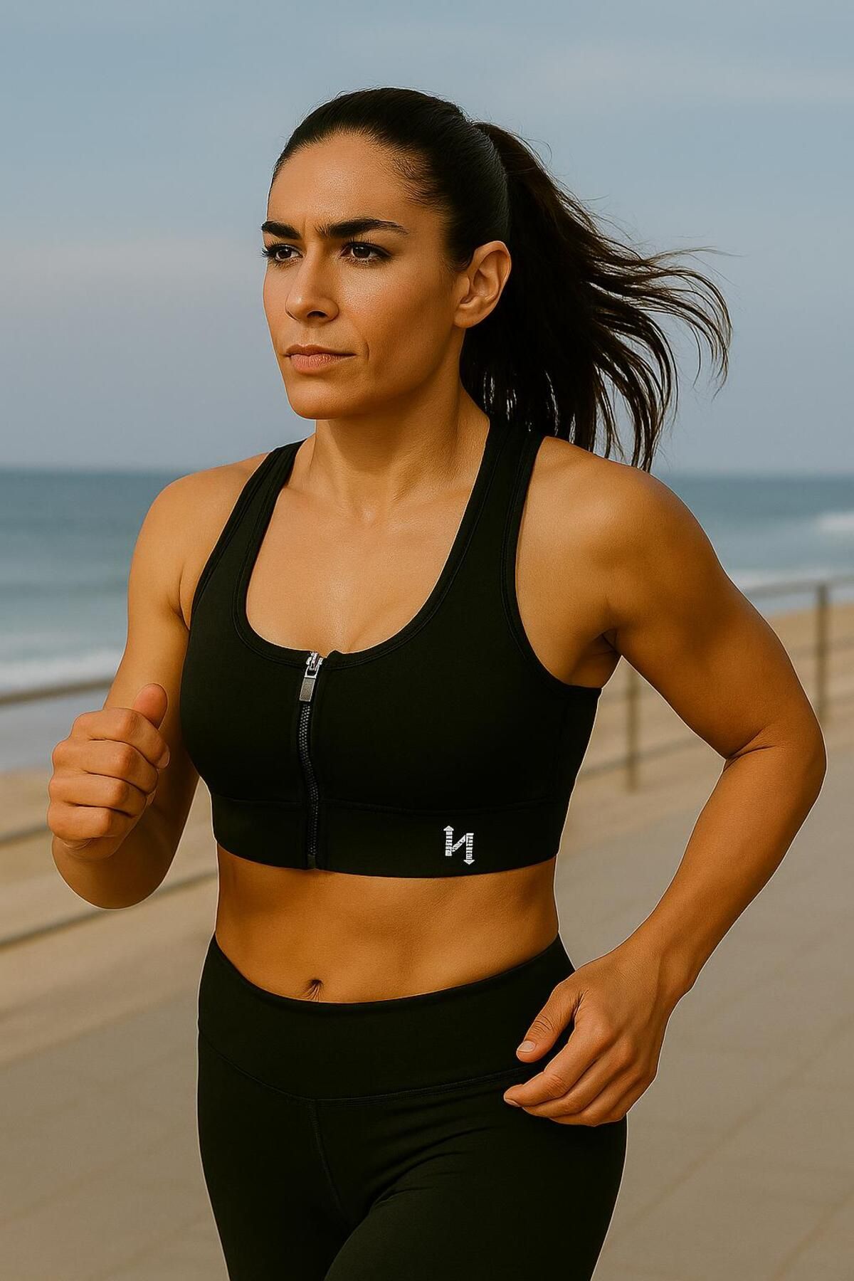 SPANDEX Kadın Siyah Sporcu Bralet N Activewear Bralet /zipli