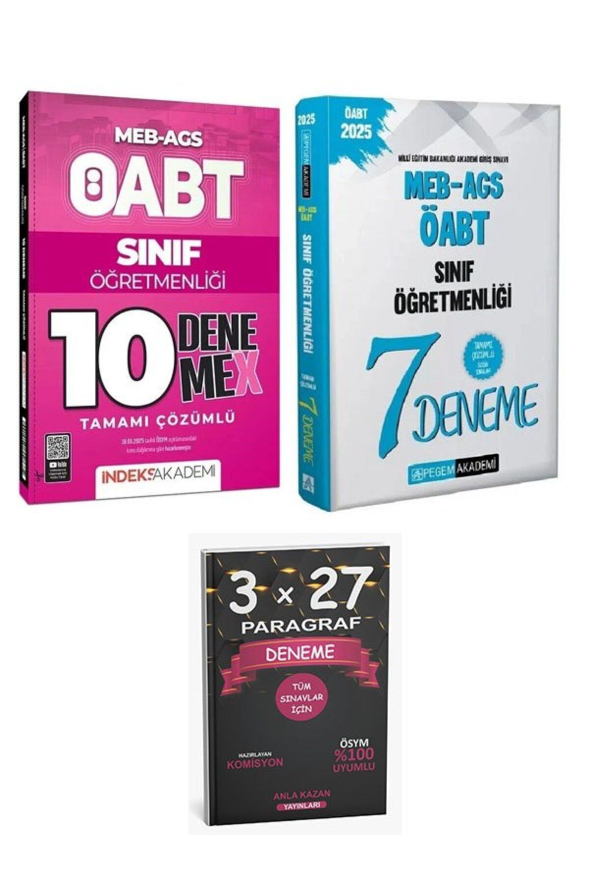 Anla Kazan Yayınları Pegem + İndeks 2025 ÖABT MEB-AGS Sınıf Öğretmenliği 7+10 Deneme 2 li Set+Anla KAzan PAragraf