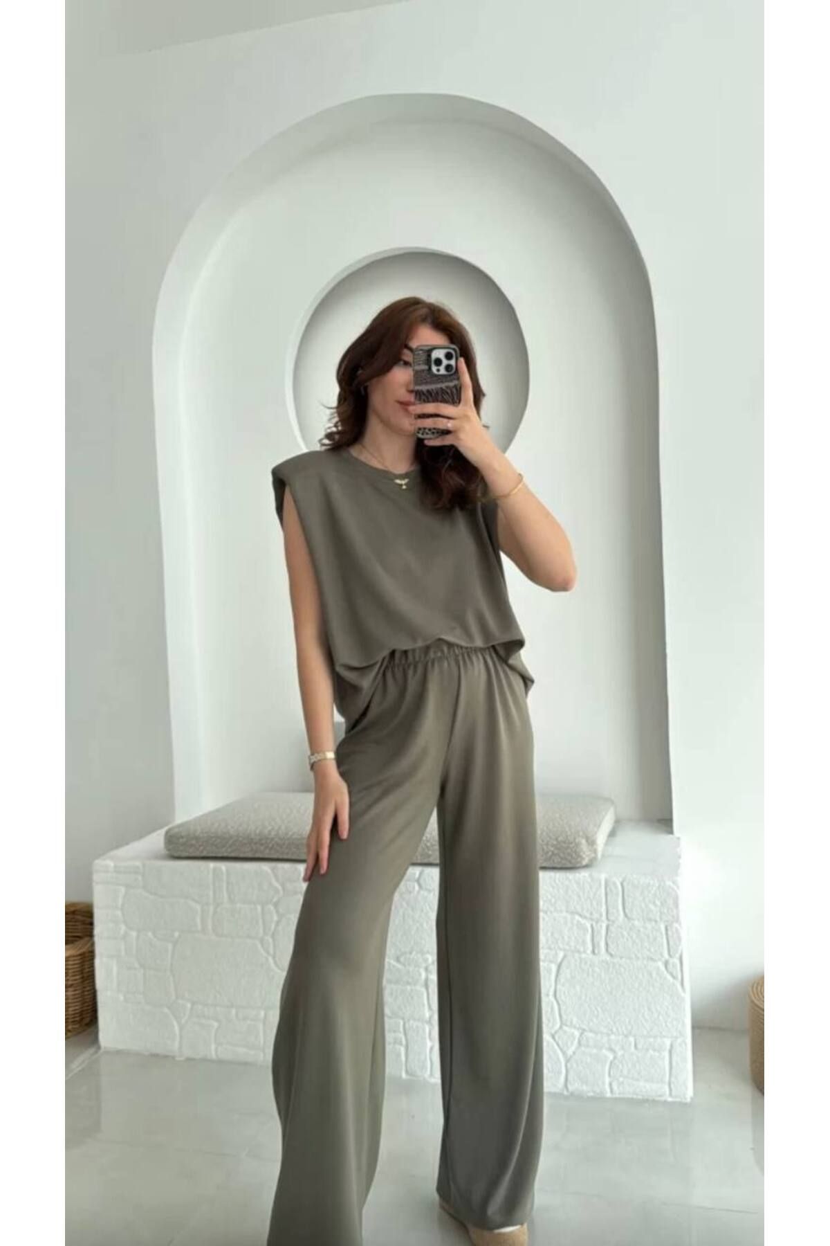 manana fashion MODAL KUMAŞ VATKALI TSHİRT PANTOLON GENİŞ PAÇA EŞOFMAN TAKIMI