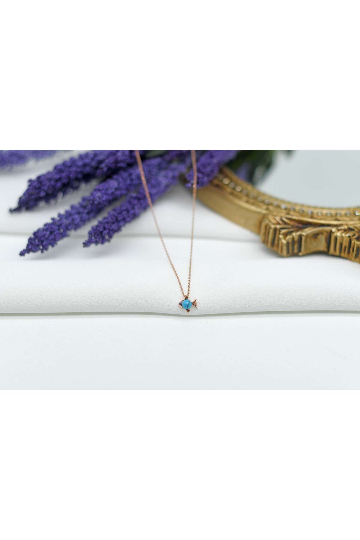 Ocean Silver & Jewelry Doğal Turkuaz Taşlı Balık Gümüş Kolye