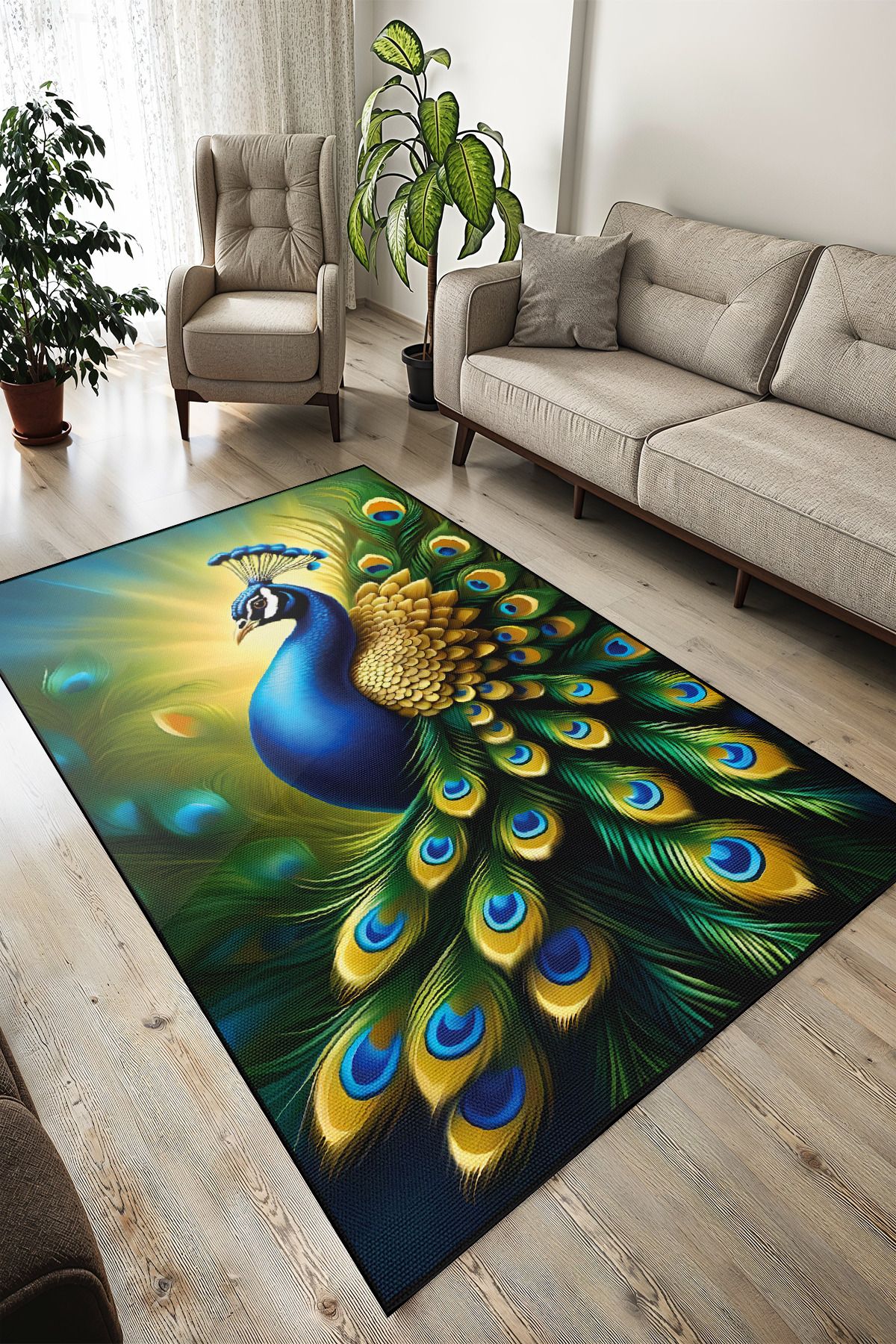 YTR HOME Dijital Baskı Yıkanabilir Kaymaz Taban Dekoratif Salon Mutfak Halısı Yolluk