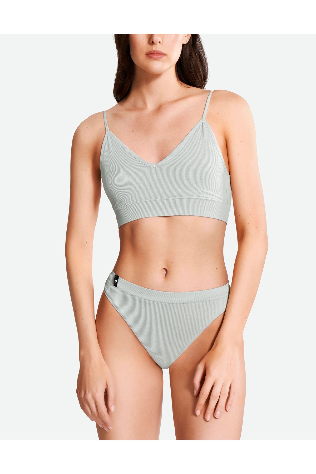 Gfity RibSeamless Fitilli Düşük Bel Tanga- Pearl Blue
