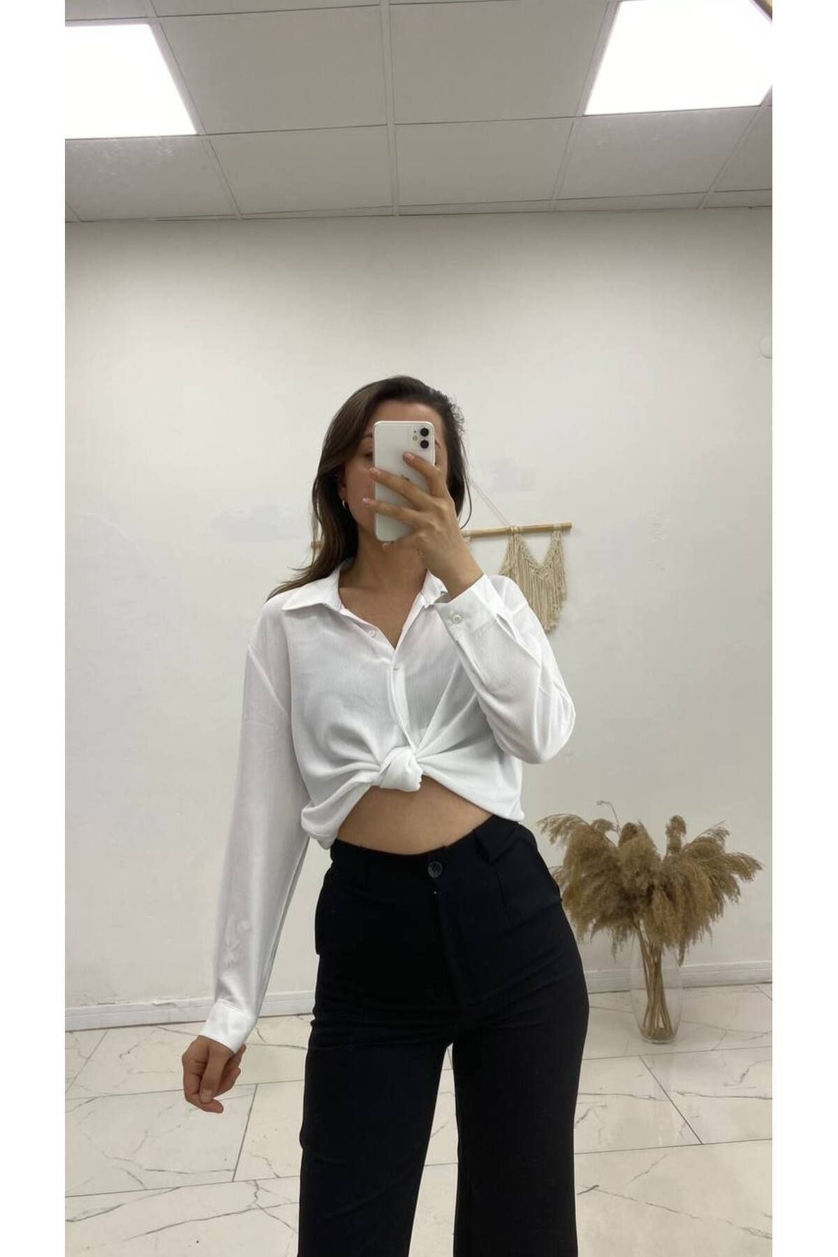 Maison La Femme Beyaz Şile Uzun Kollu Gömlek