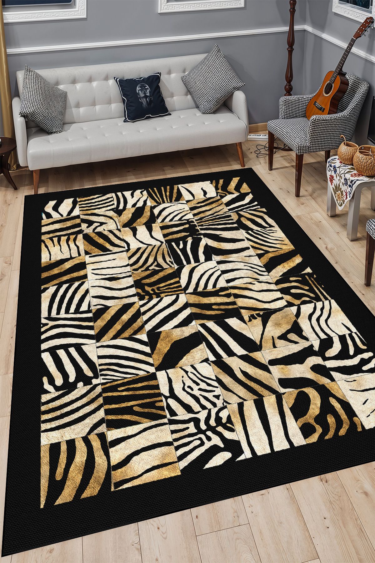 YTR HOME Dijital Baskı Yıkanabilir Kaymaz Taban Dekoratif Salon Mutfak Halısı Yolluk