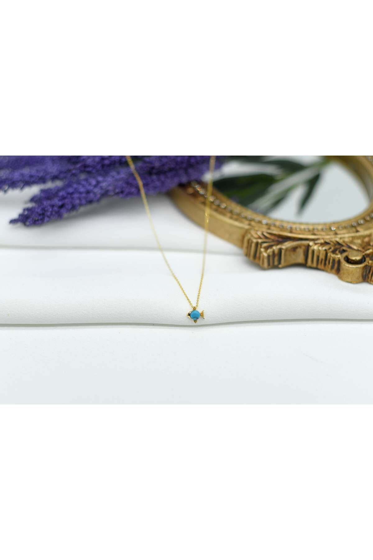 Ocean Silver & Jewelry Doğal Turkuaz Taşlı Balık Gümüş Kolye