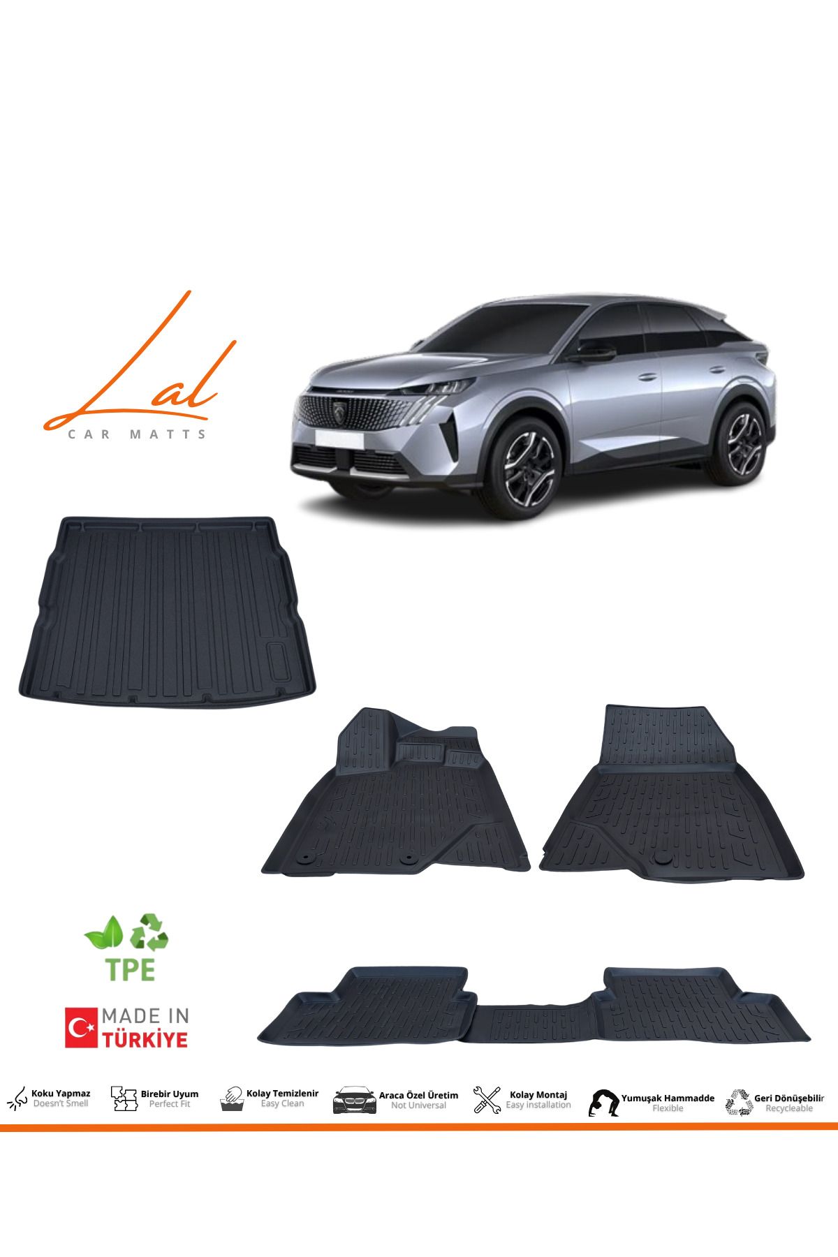 Lal Peugeot 3008 Hybird 3D Havuzlu Paspas Alt Kademe Bagaj Havuzu Seti (2024 ve sonrası uyumlu)