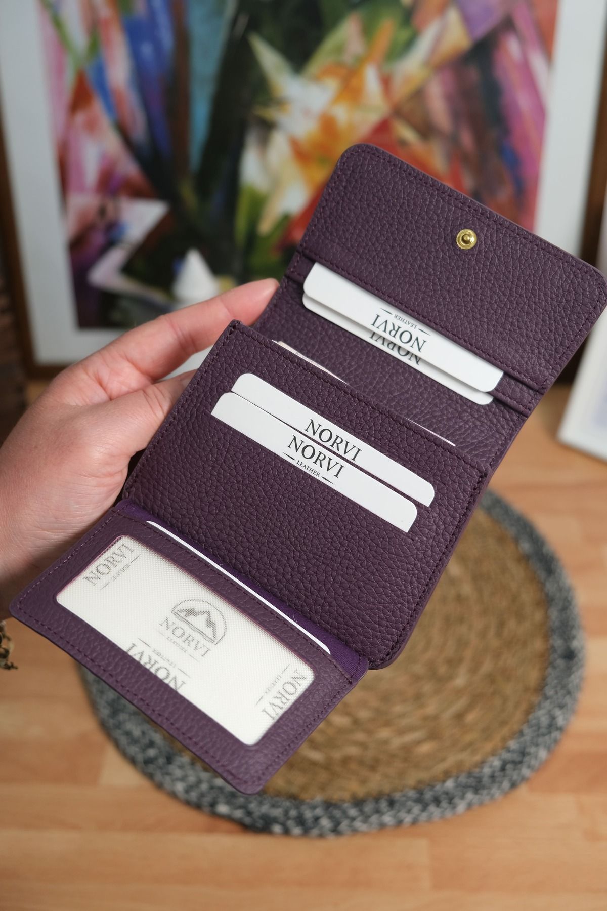 Norvi Leather Çok Bölmeli Hakiki Deri Kartlık Cüzdan Mor
